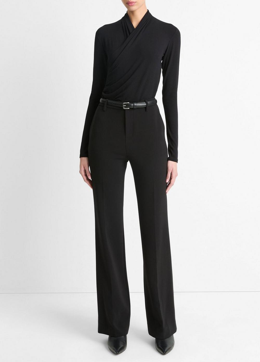 Women's Fixed Wrap Long-Sleeve Top, Black, Size XL Vince