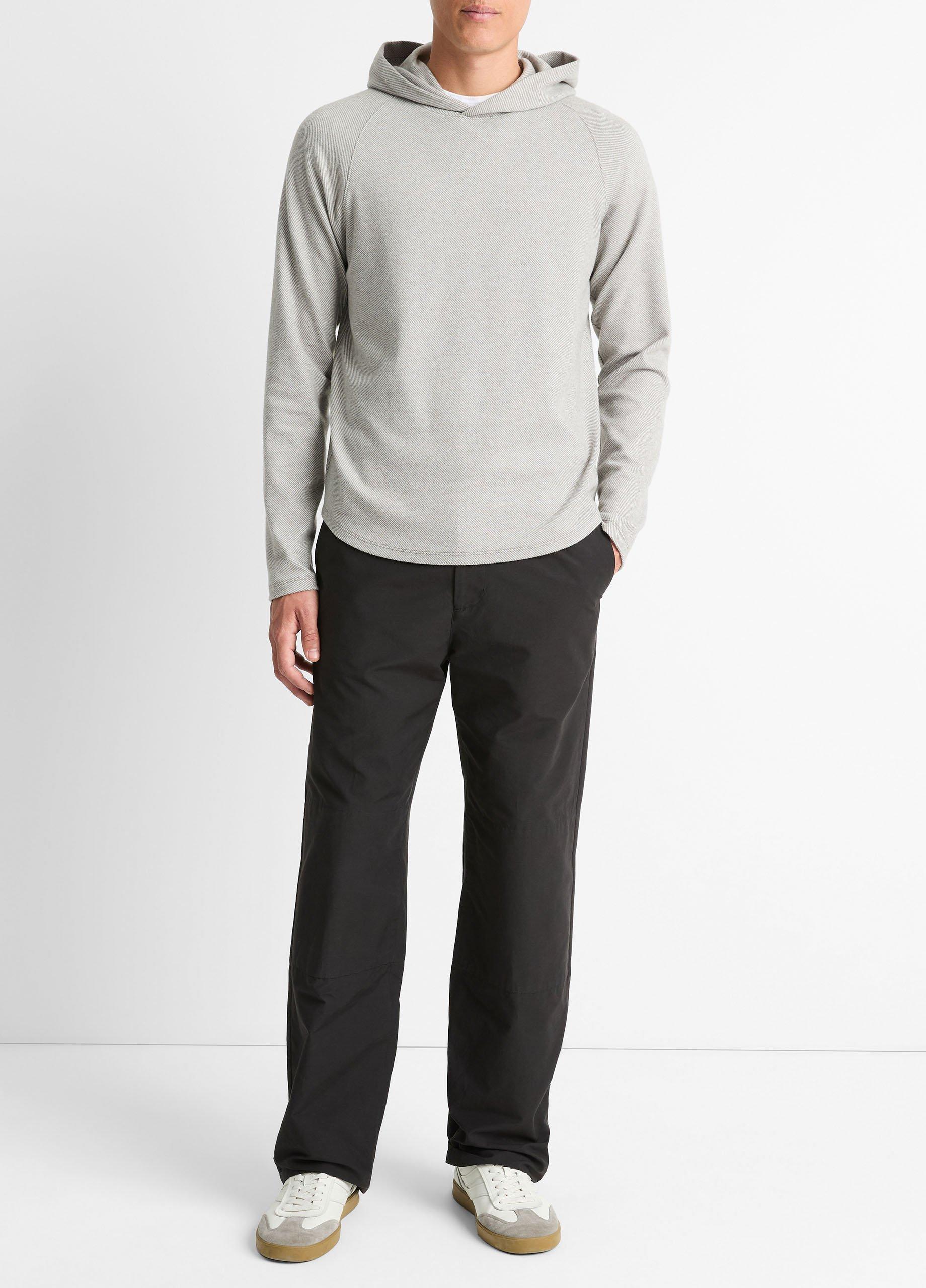 Men's Broken Twill Pullover Hoodie, Heather Grey/off White, Size S Vince