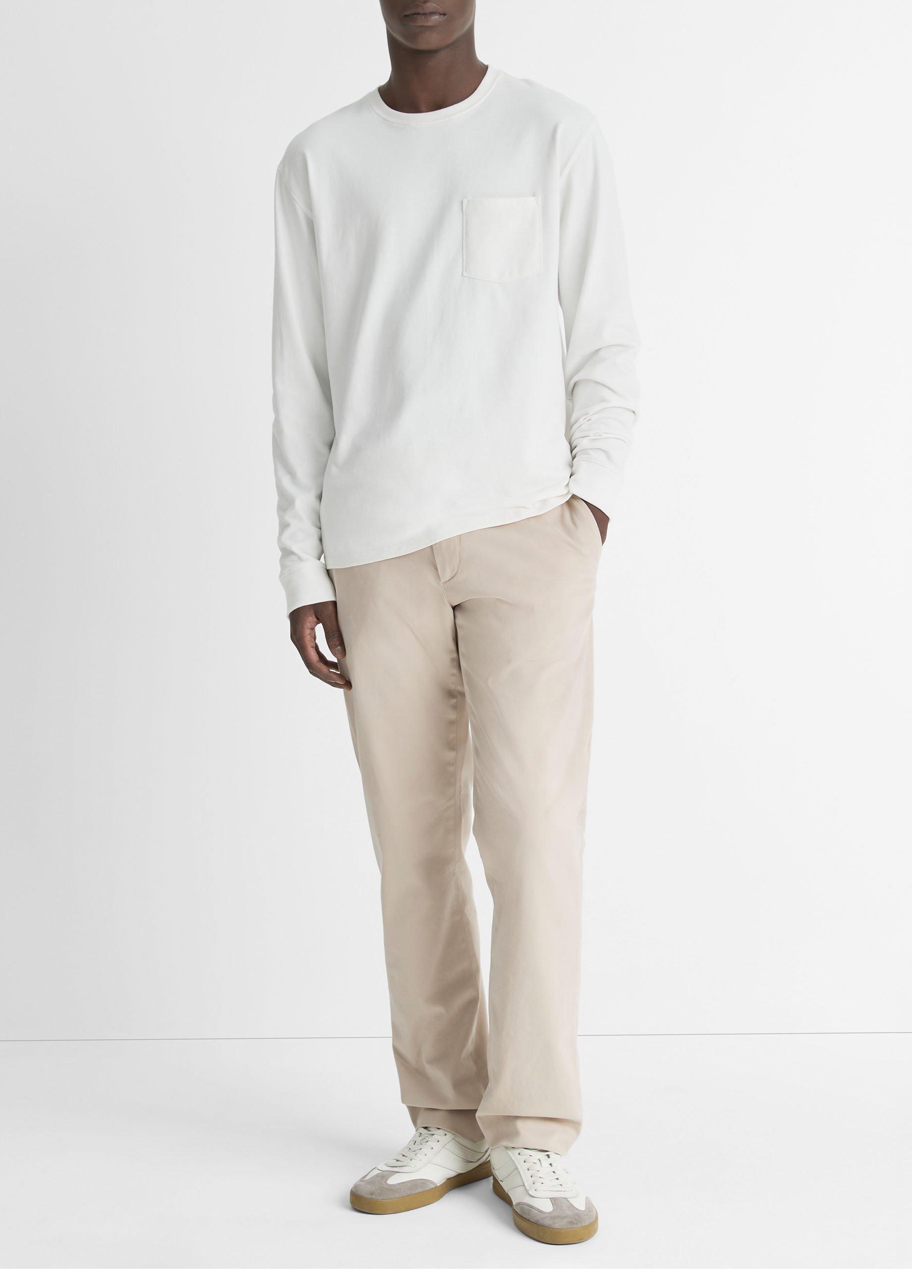 Men's Sueded Jersey Long-Sleeve Pocket T-Shirt, Off White, Size M Vince