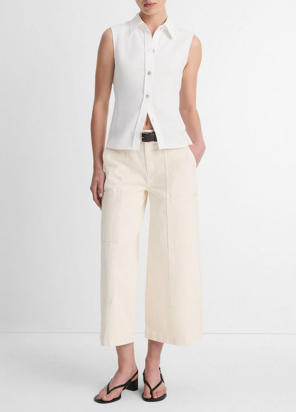 Women's Sleeveless Button-Front Shirt, Off White, Size S Vince