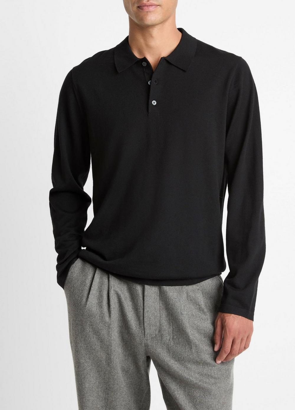 Men's Wool Polo Sweater, Black, Size M Vince