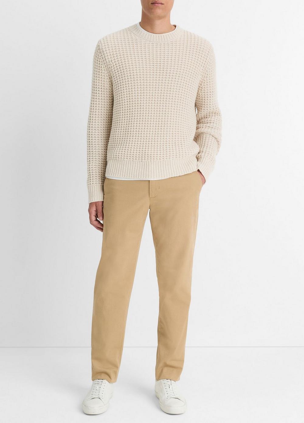 Men's Macro-waffle Crew Neck Sweater, Pebble White, Size XL Vince