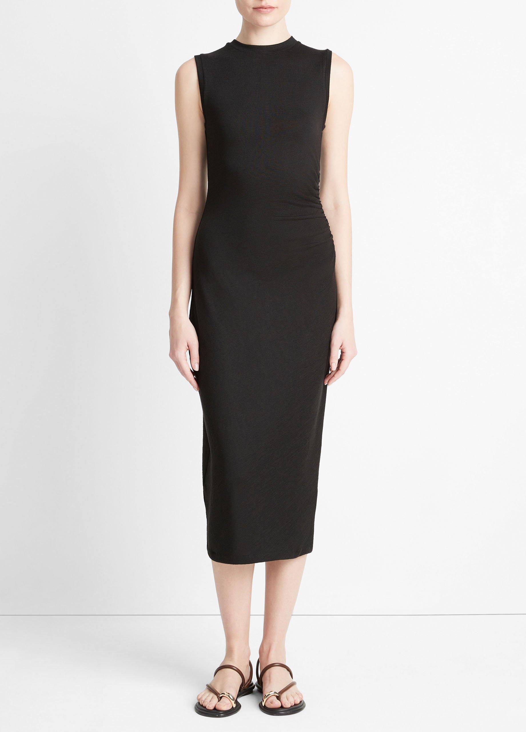 Women's Sleeveless Gathered-Waist Dress, Black, Size XXS Vince