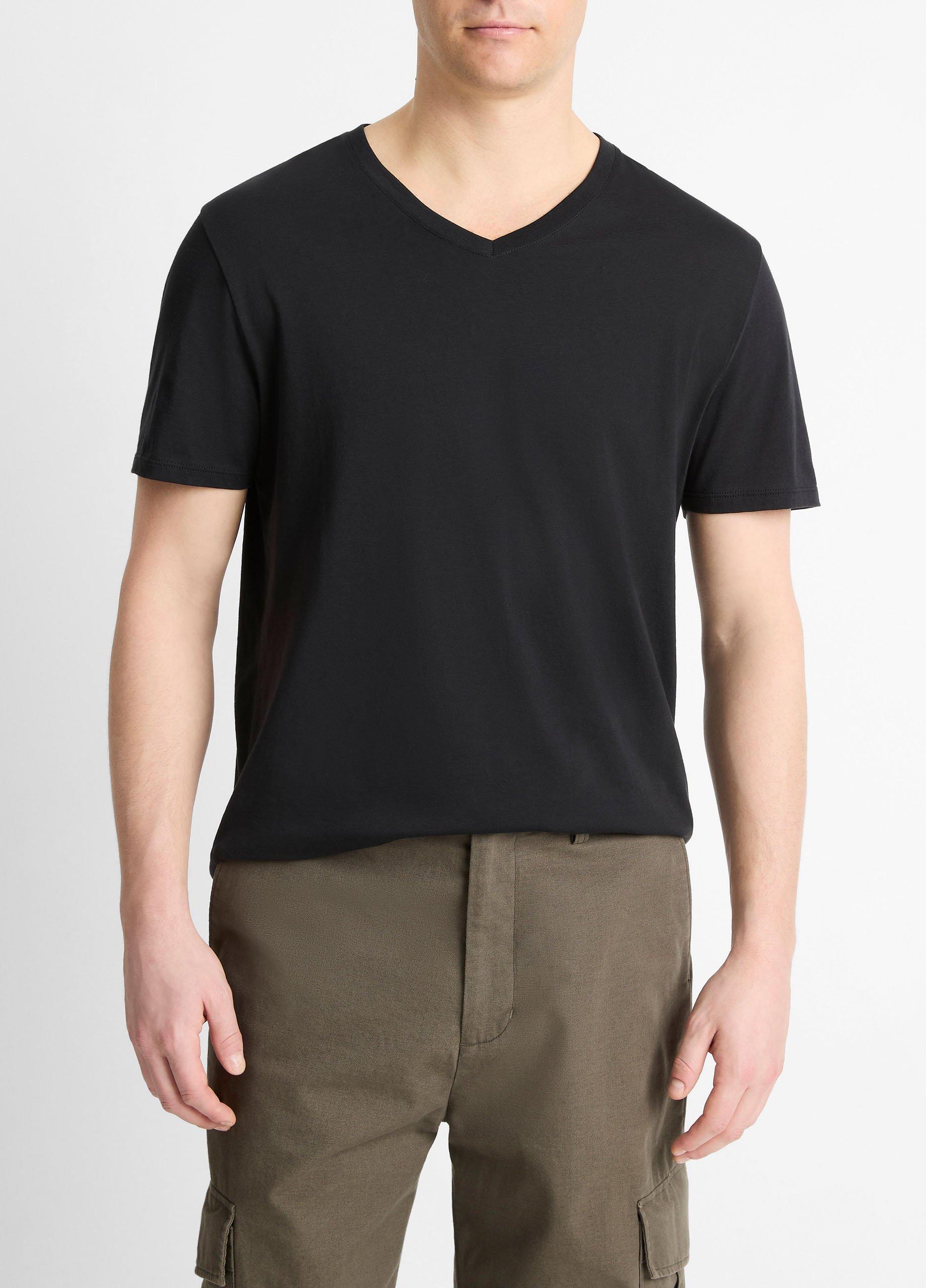 Men's Pima Cotton V-Neck T-Shirt, Black, Size M Vince