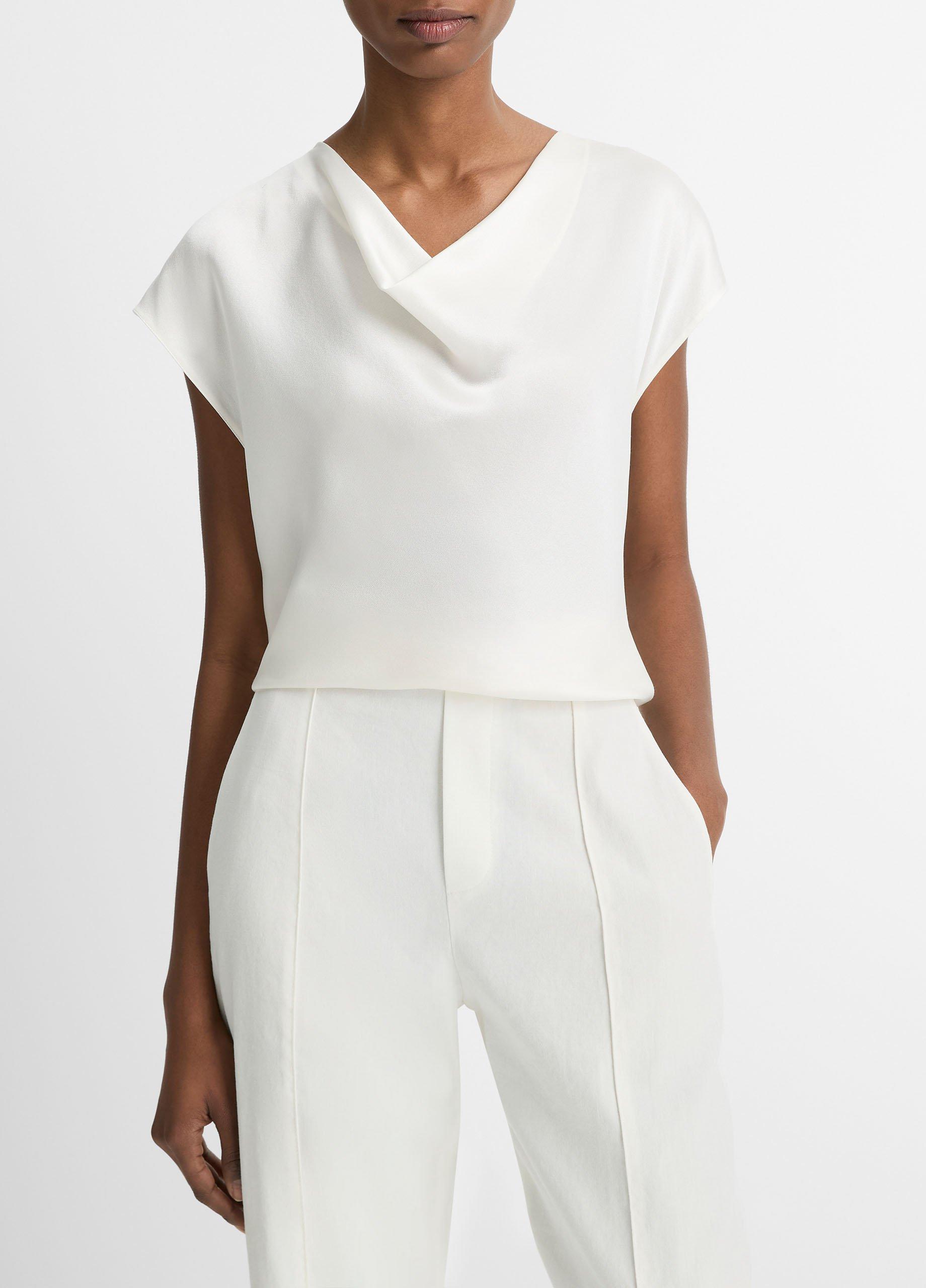Women's Silk Cowl-Neck Blouse, Off White, Size XS Vince