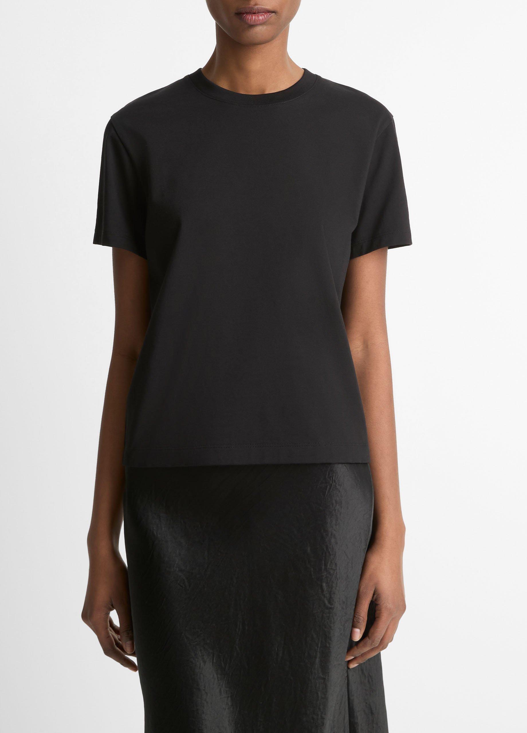 Women's Pima Cotton Crew Neck T-Shirt, Black, Size M Vince