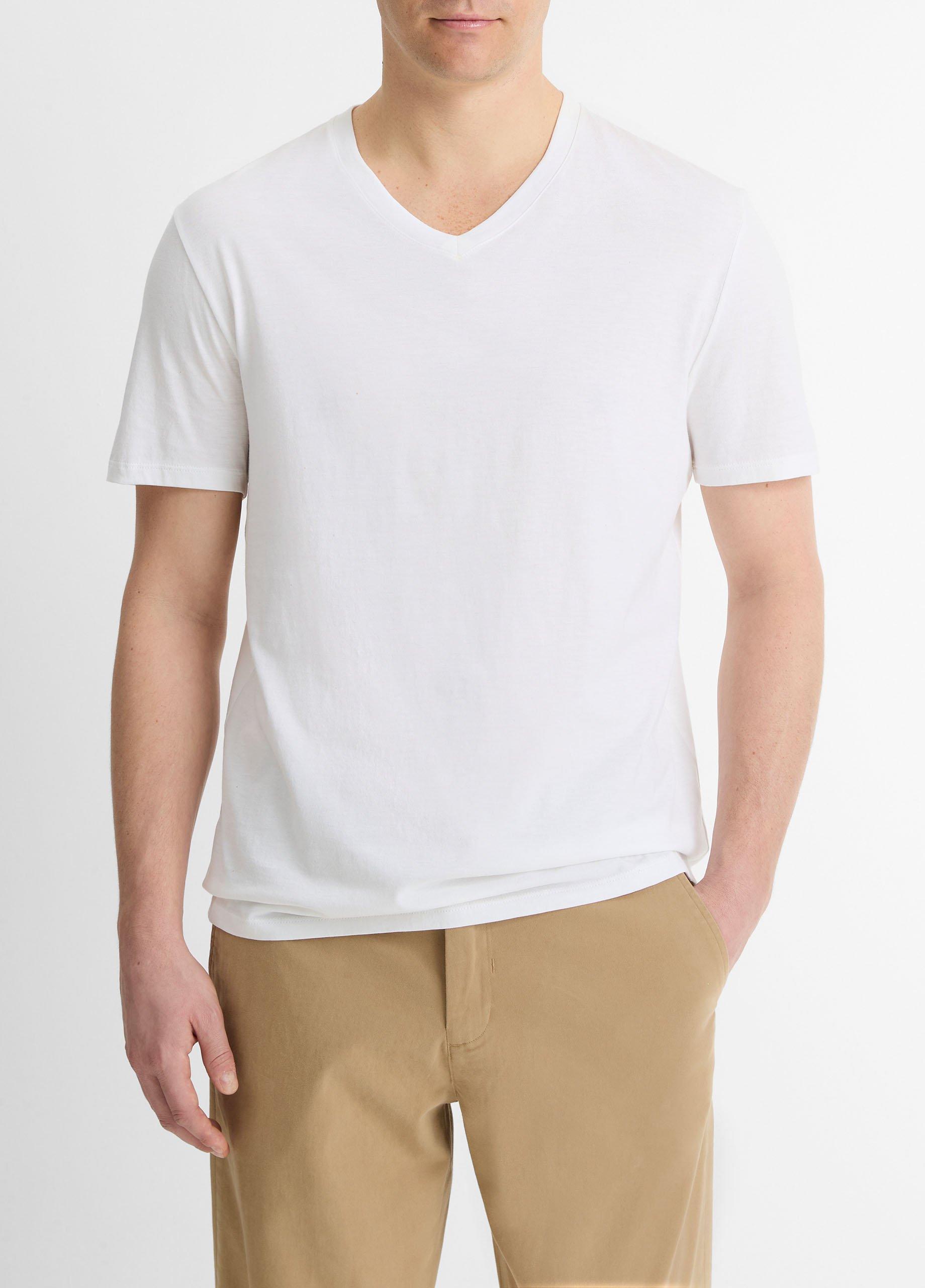 Men's Pima Cotton V-Neck T-Shirt, Optic White, Size L Vince