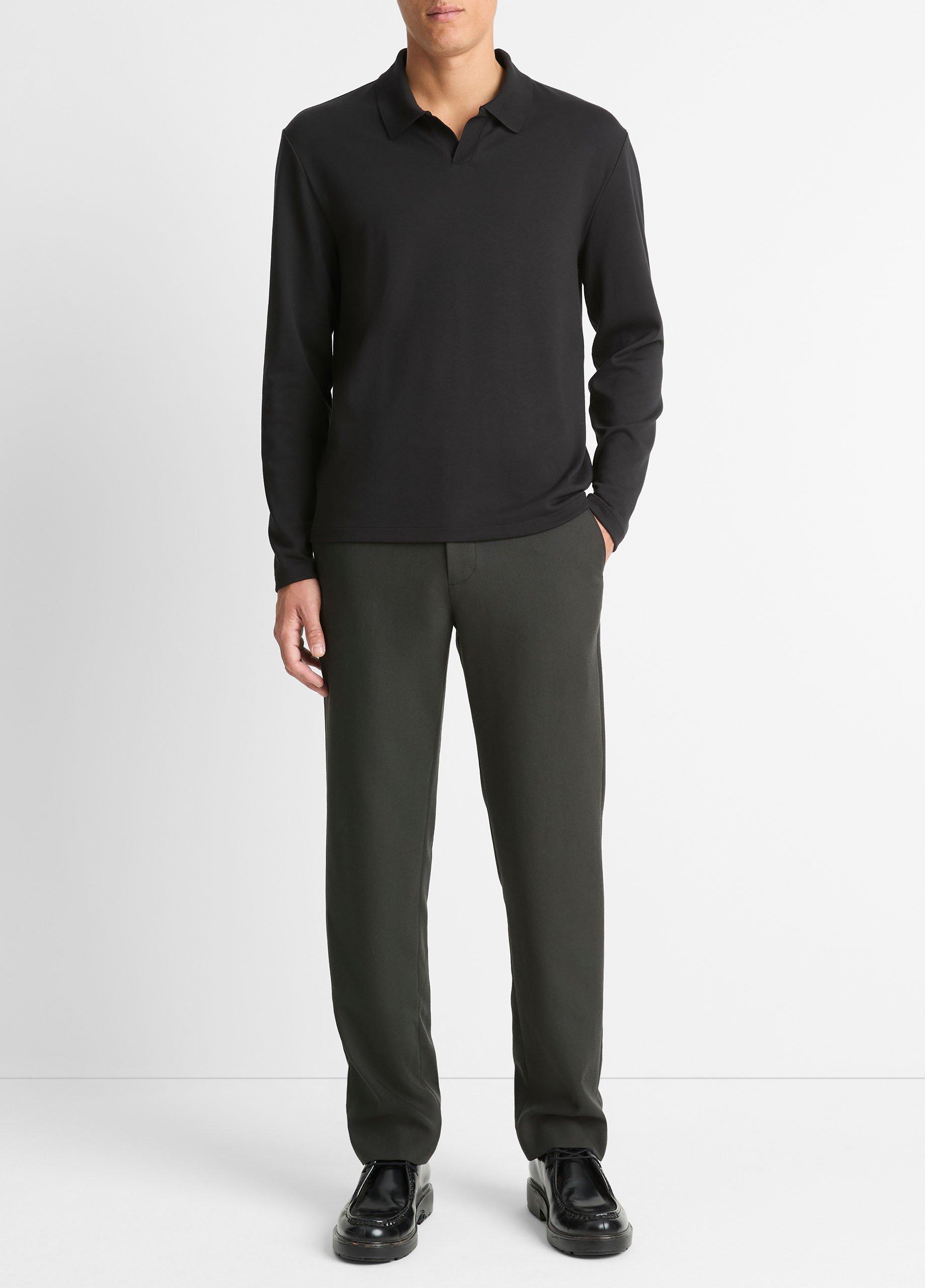Men's Milano Pima Cotton-Blend Johnny-Collar Shirt, Black, Size XS Vince