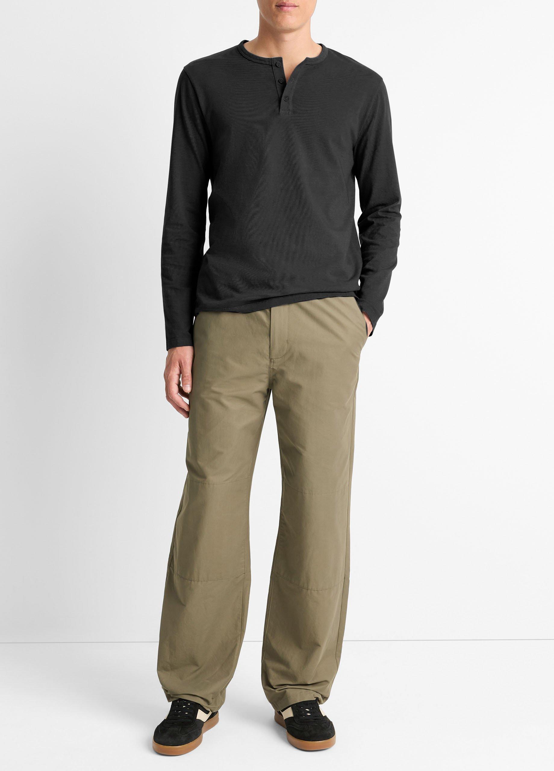 Men's Garment Dye Cotton Long-Sleeve Henley, True Black, Size XS Vince