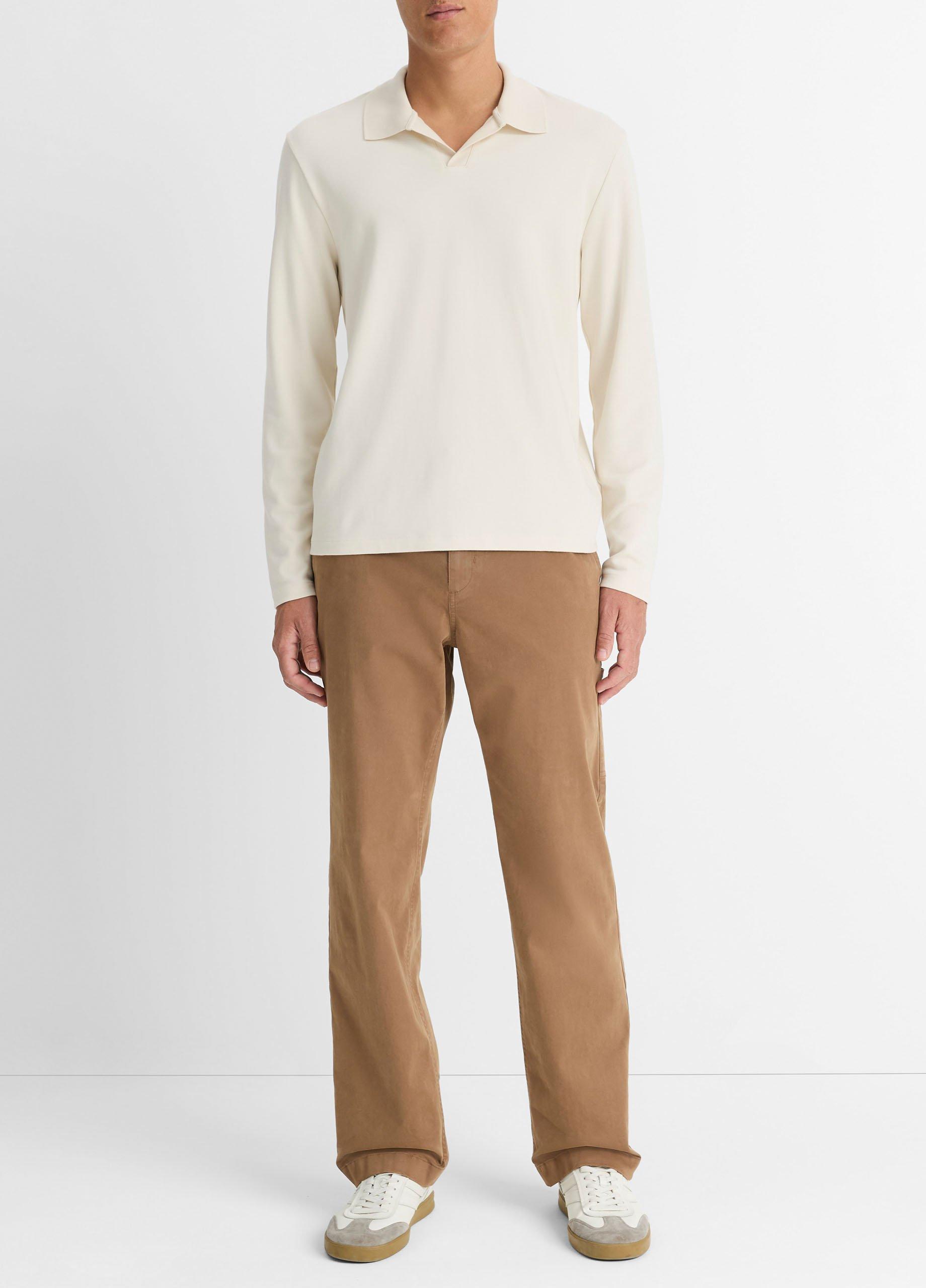 Men's Milano Pima Cotton-Blend Johnny-Collar Shirt, Bone, Size XXL Vince