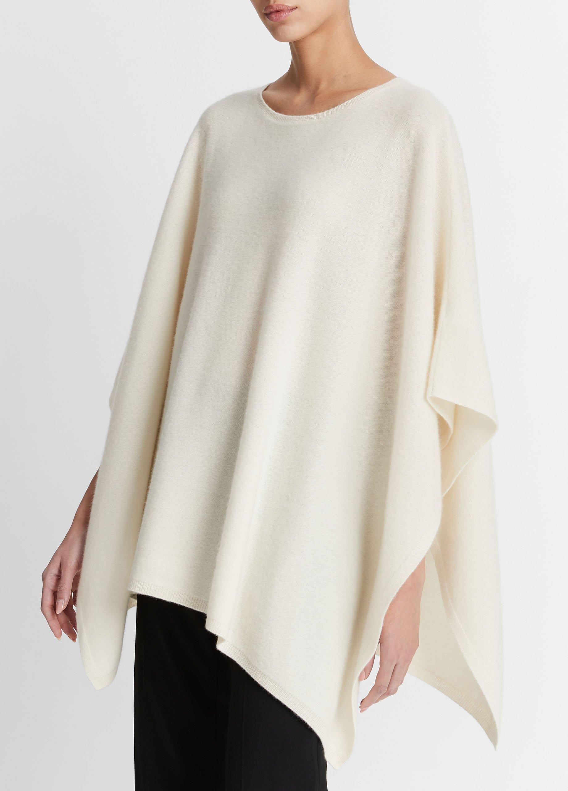 Women's Reverse-jersey Cashmere Boat-Neck Poncho, Optic White Vince