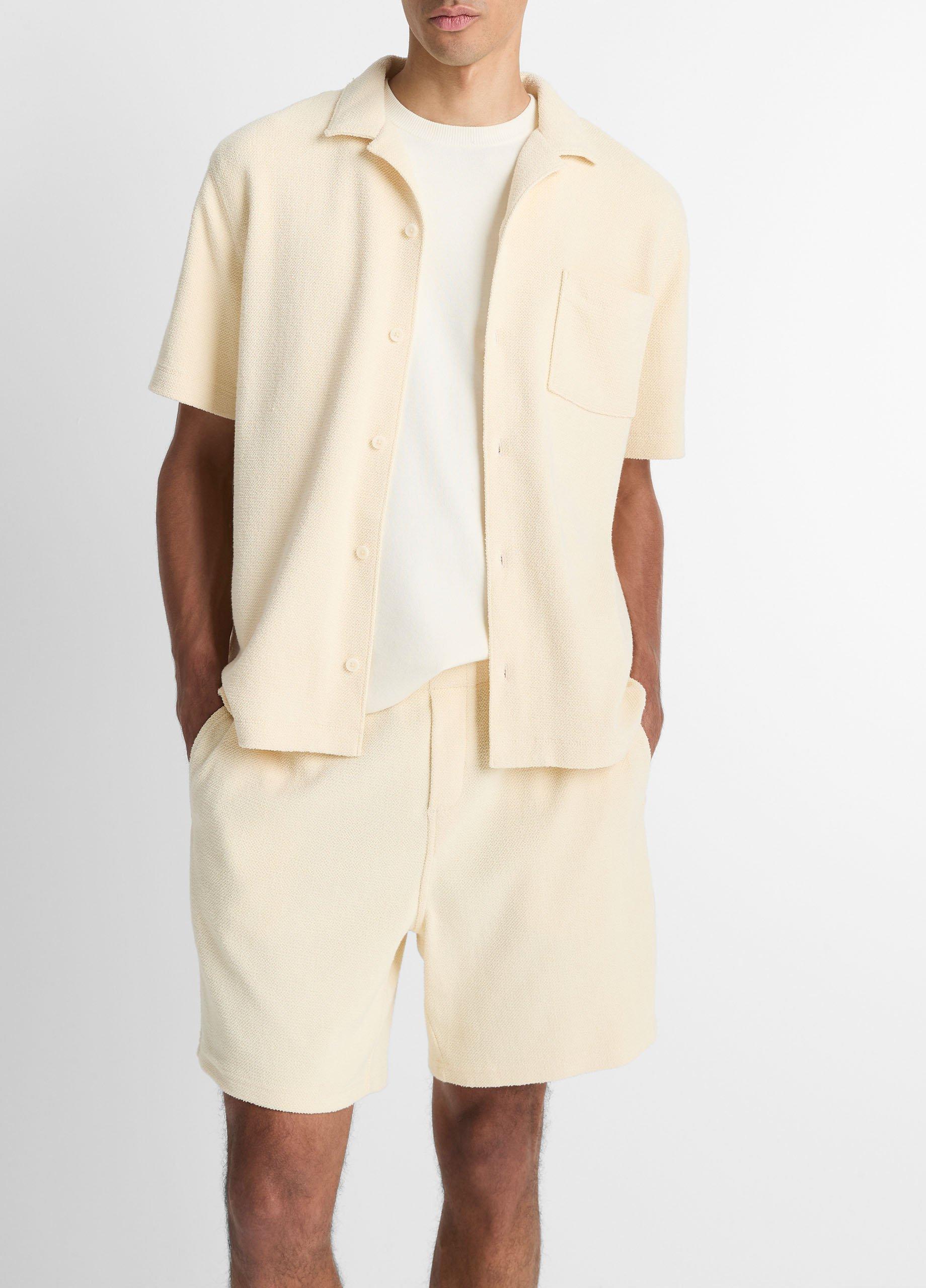 Men's Cotton Bouclé Cabana Shirt, Bone, Size XS Vince