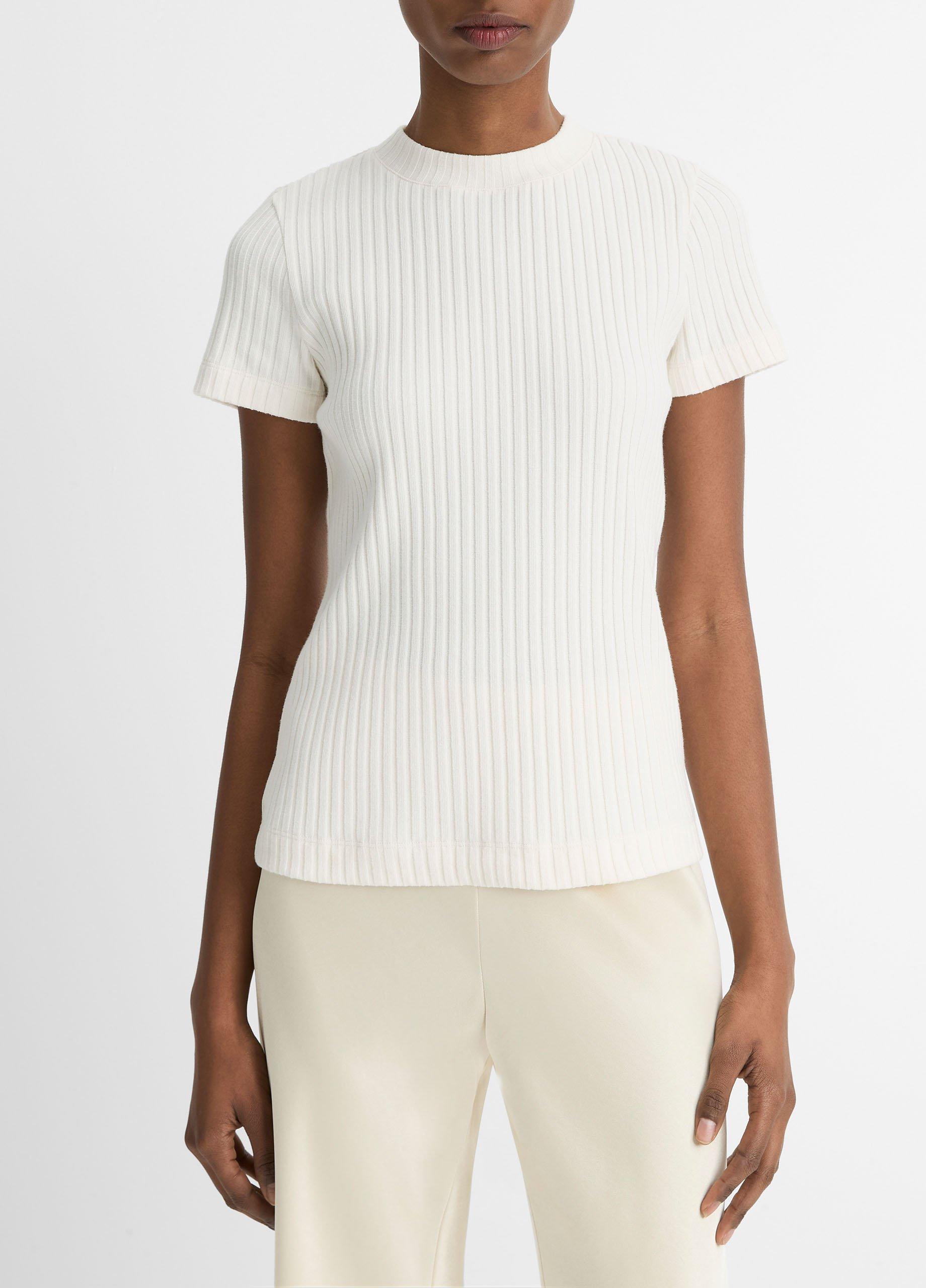 Women's Ribbed Cotton-Blend Top, Off White, Size XXS Vince