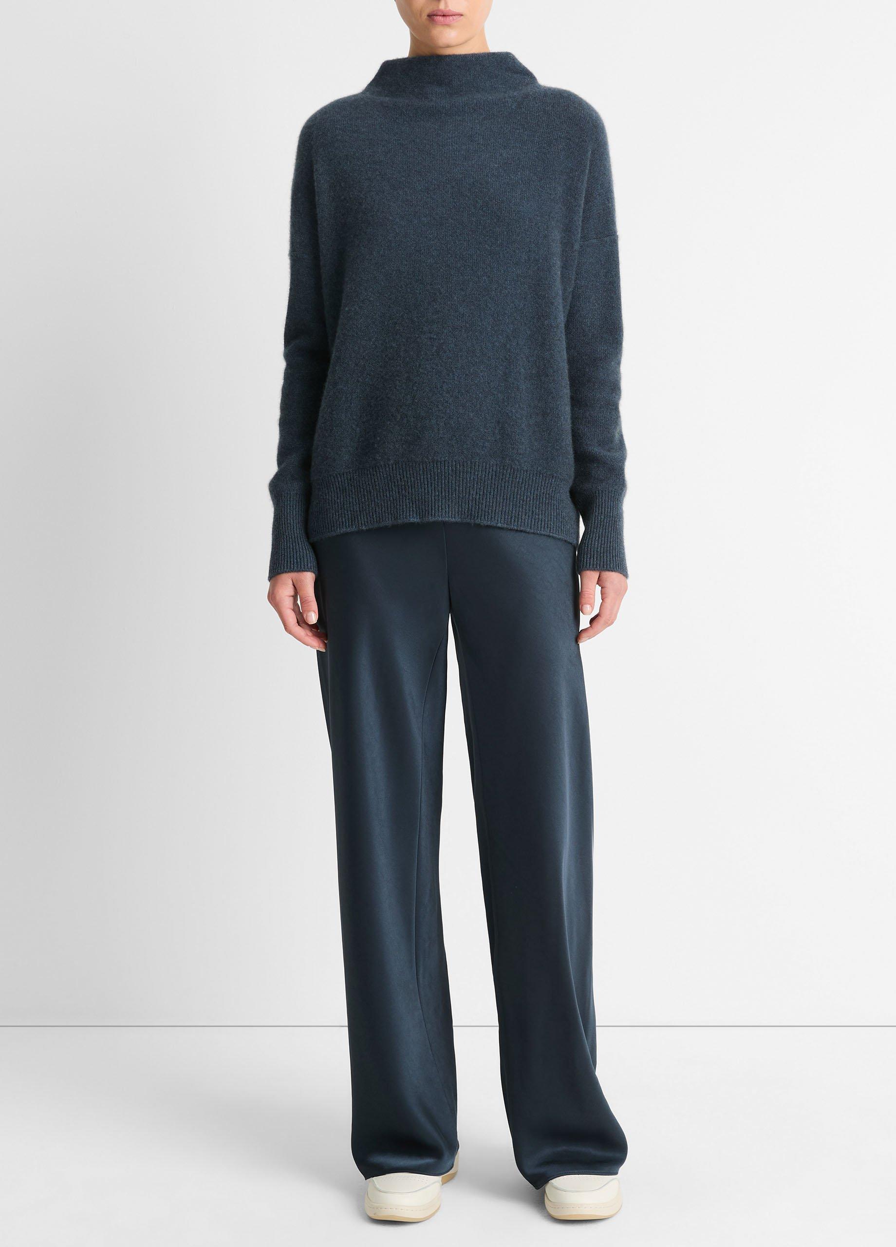 Women's Plush Cashmere Funnel-Neck Sweater, Heather Tide Stone, Size M Vince by Vince