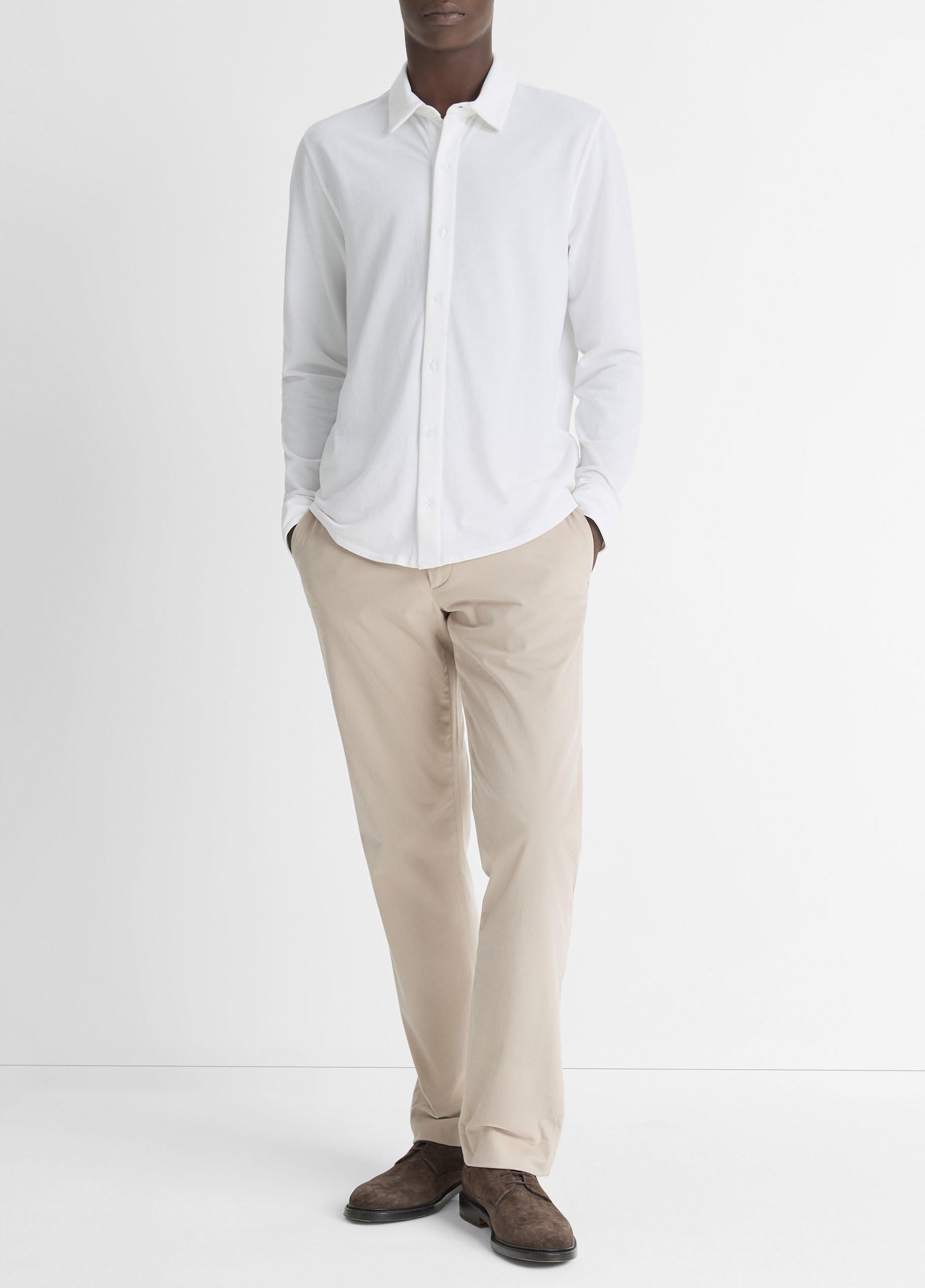Men's Cotton Piqué Button-Front Shirt, Optic White, Size M Vince