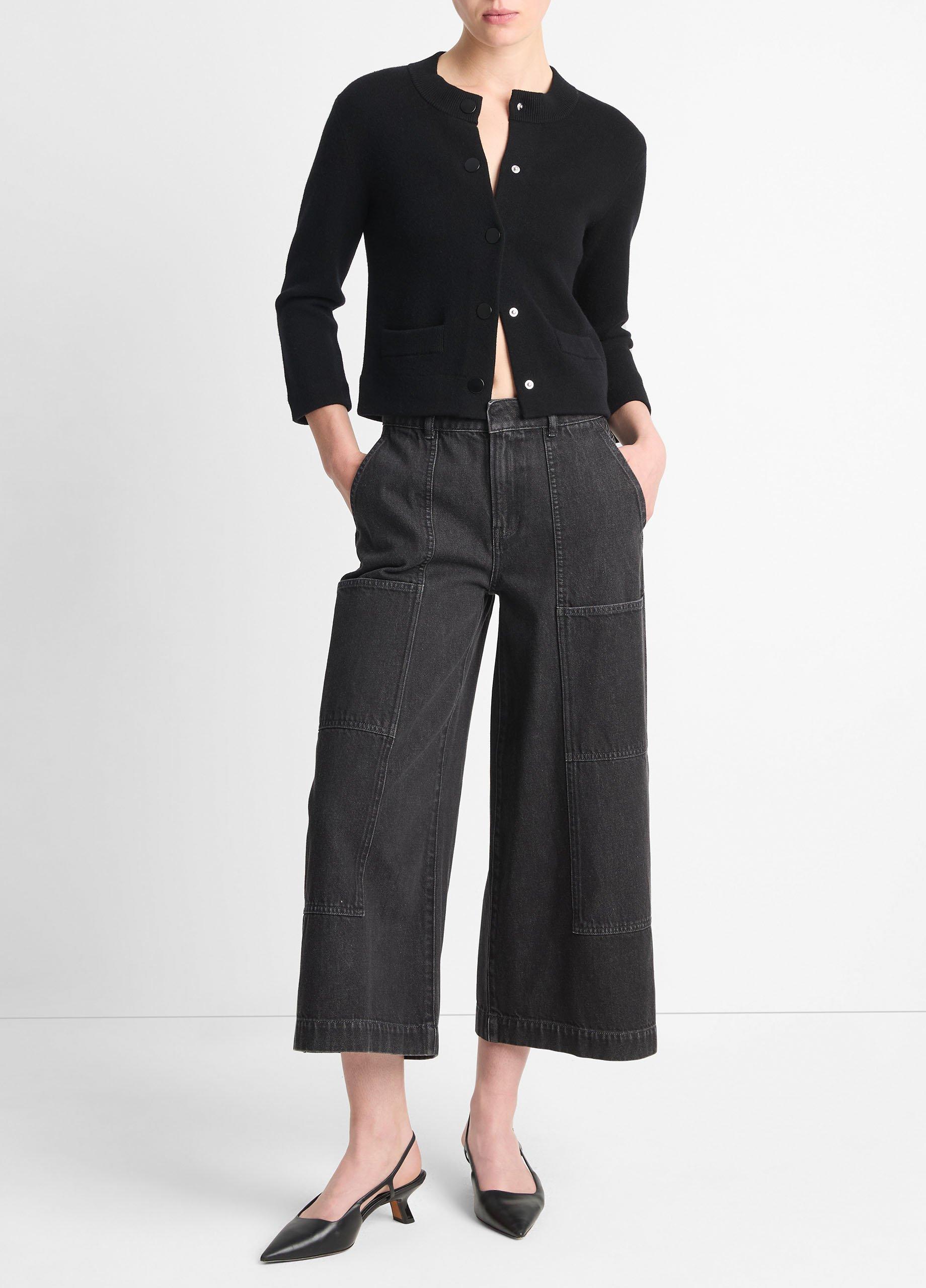 Women's Wool-Blend Shrunken Snap Cardigan, Black, Size XXS Vince