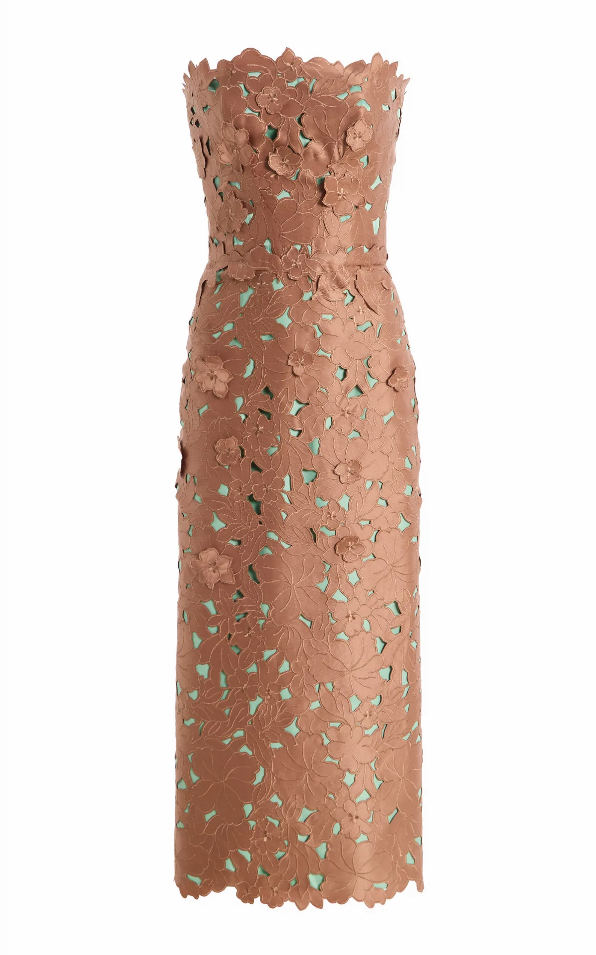 Zira Strapless Floral-Cut Lace Midi Dress