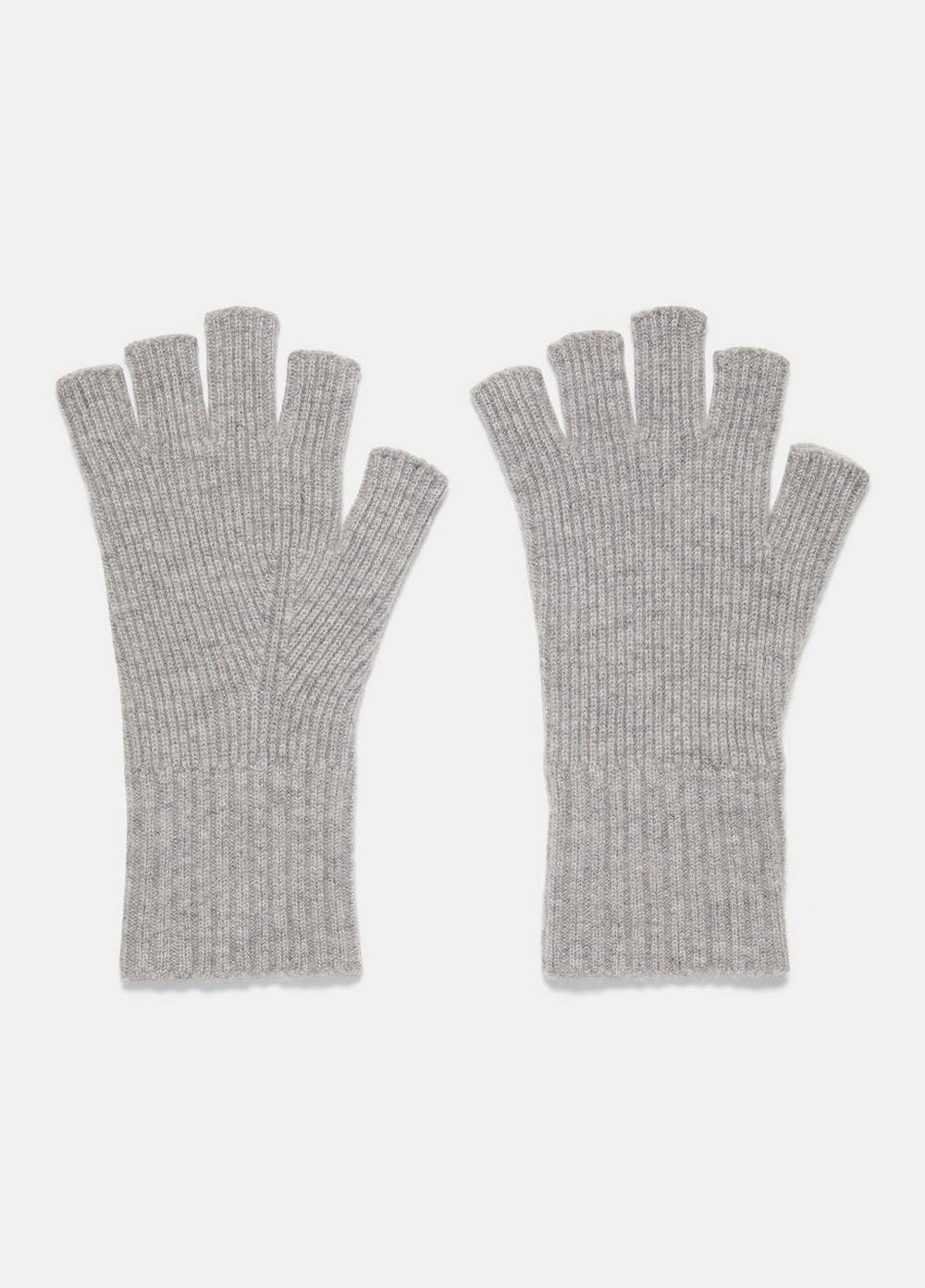 Men's Wool-Cashmere Rib-Knit Fingerless Glove, Heather Grey Vince