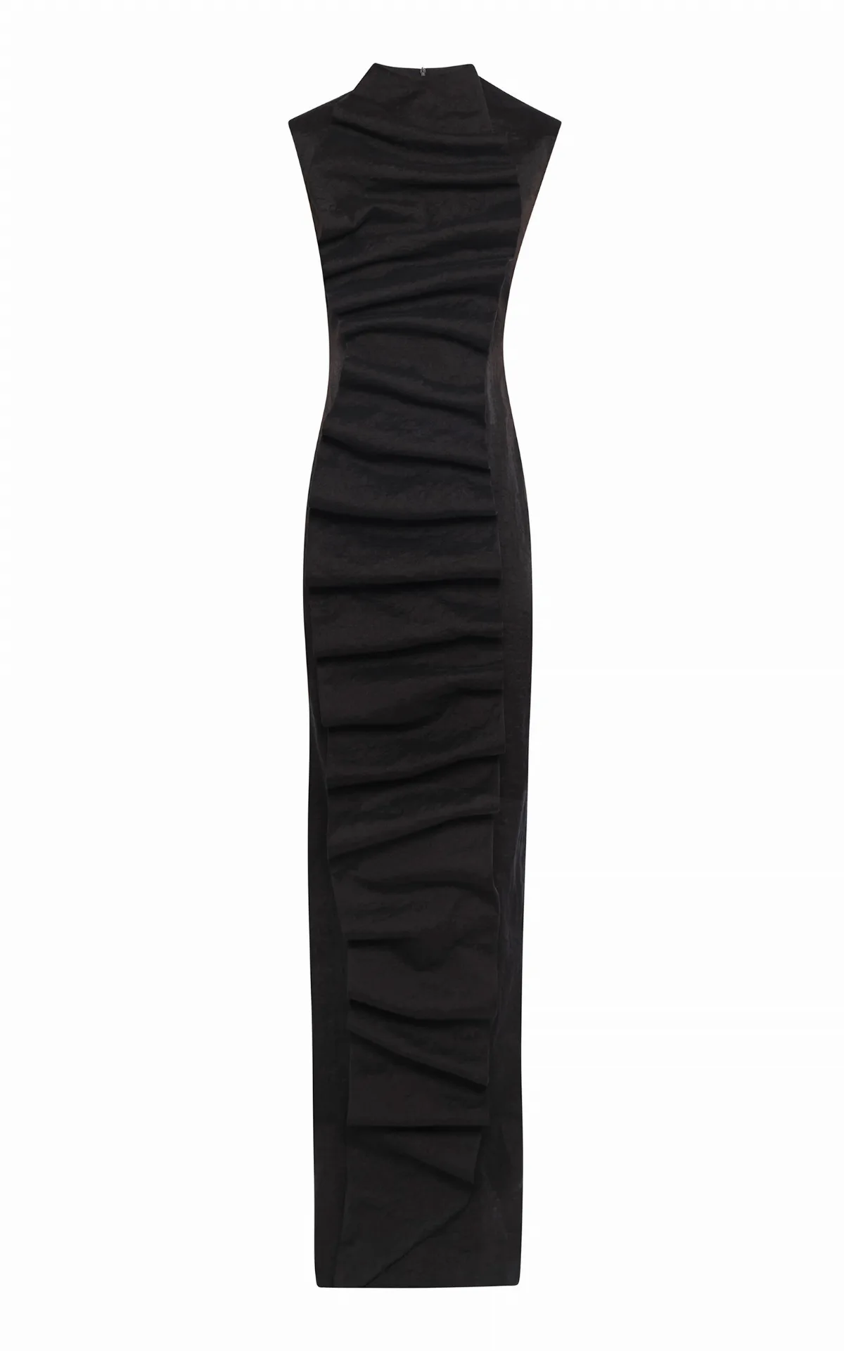 Ruched Flax-Blend Bib-Front Maxi Dress