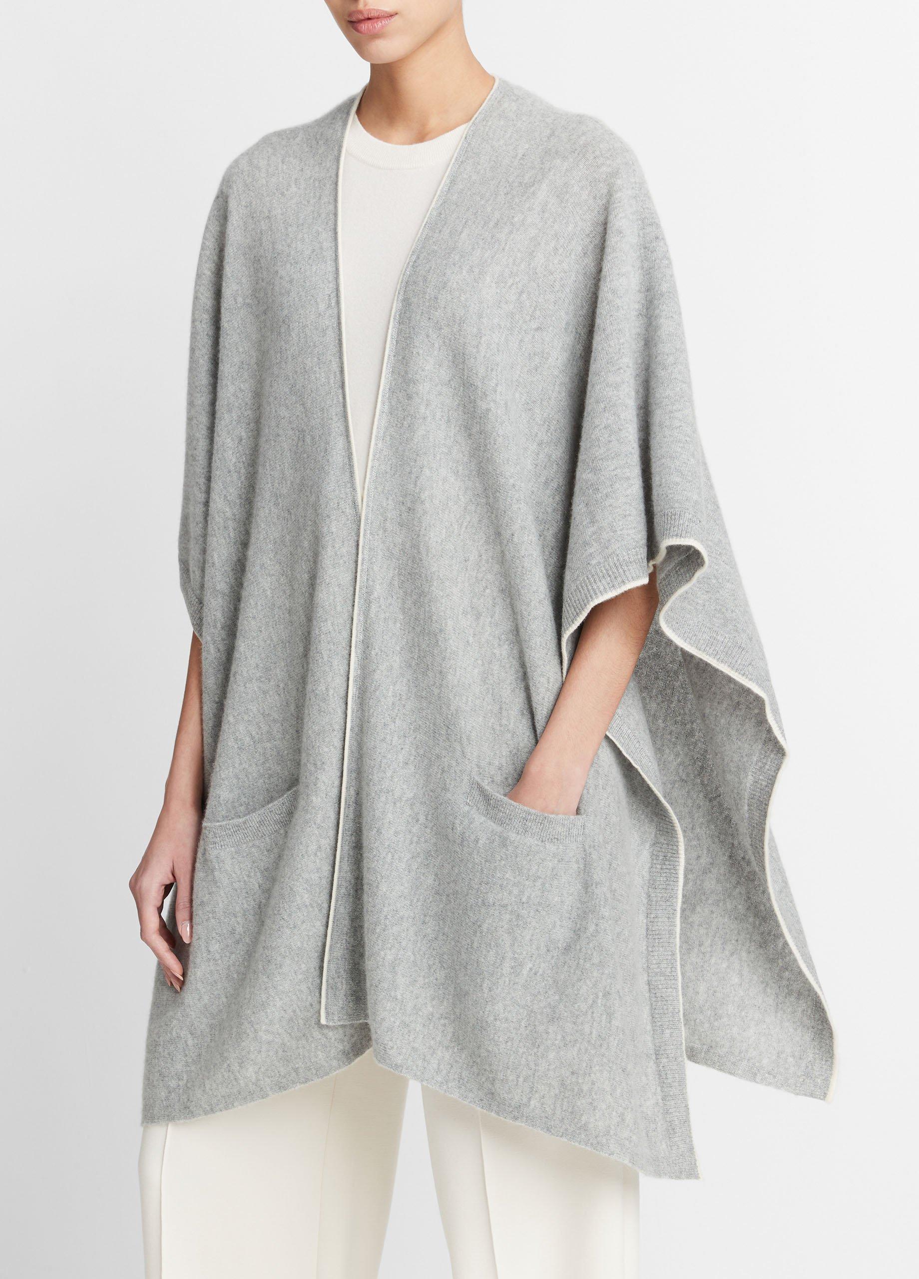 Women's Tipped Jersey-Knit Cashmere Cape, Medium Grey/off White Vince by Vince