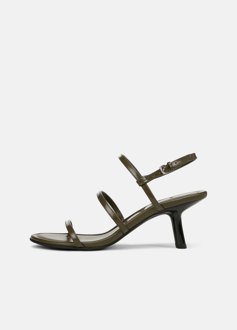 Women's Josie Leather Strappy Heeled Sandal, Militaire, Size 6 Vince