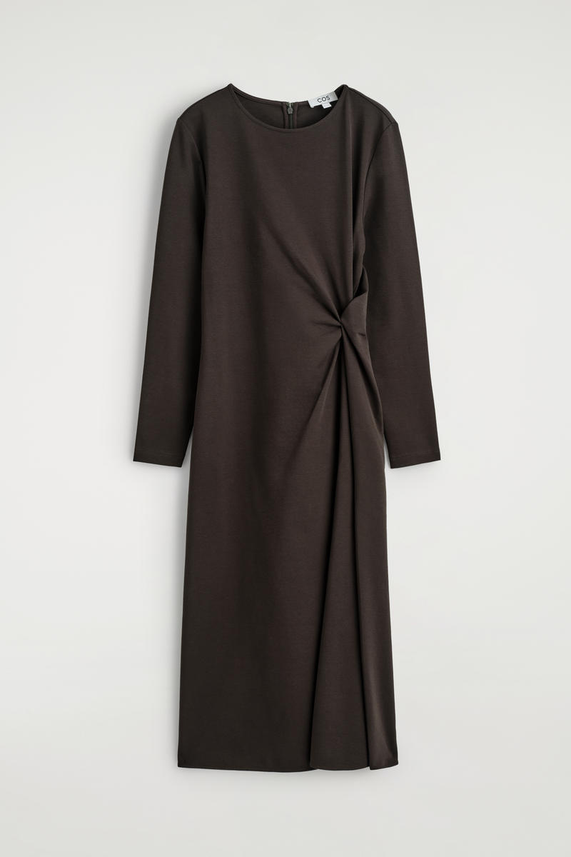 Twist-Detail Long-Sleeved Dress