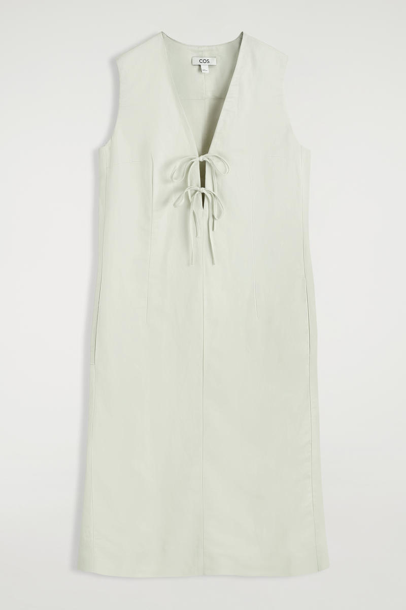Linen-Blend Tie-Front Midi Dress