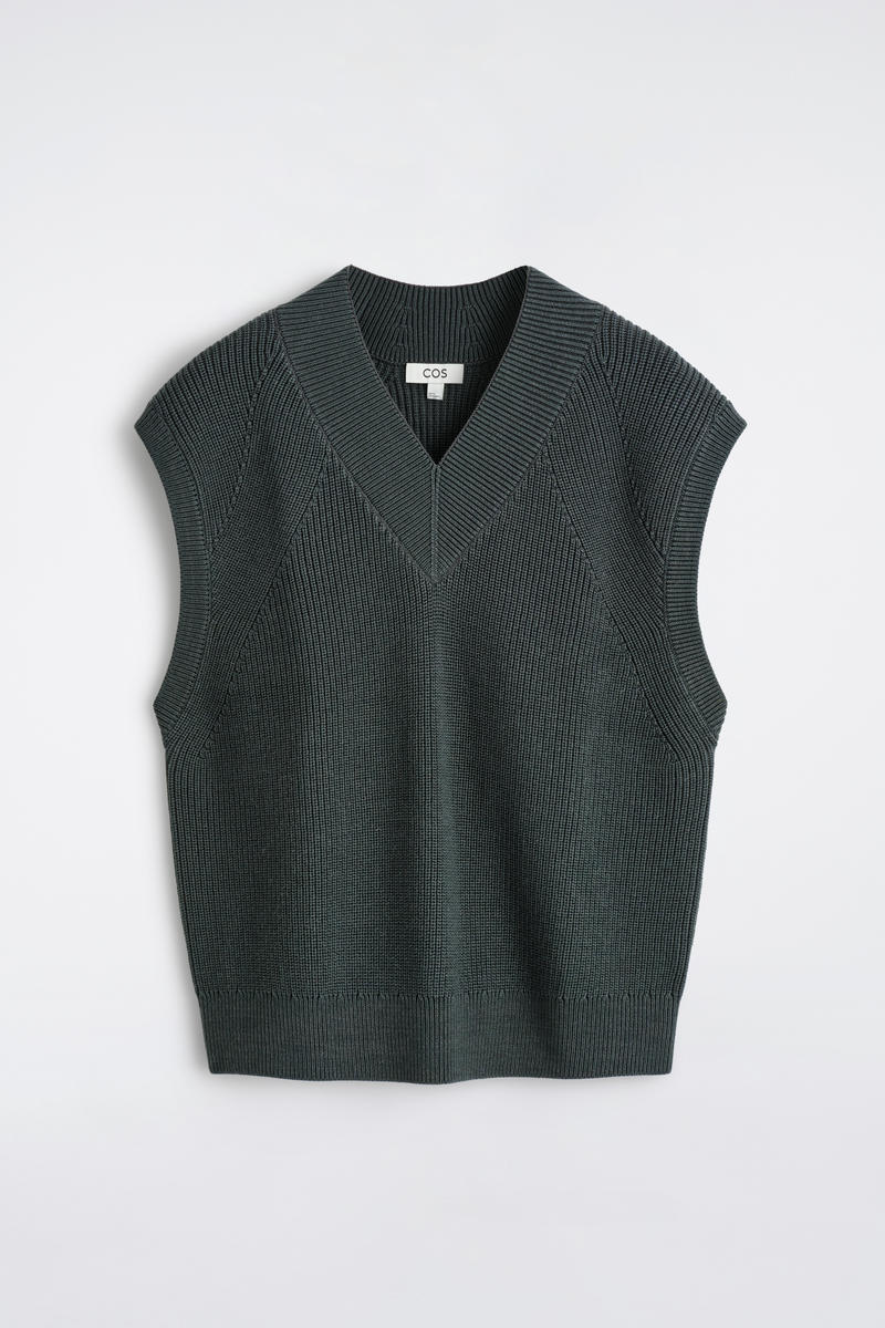Ribbed Wool V-Neck Sweater Vest