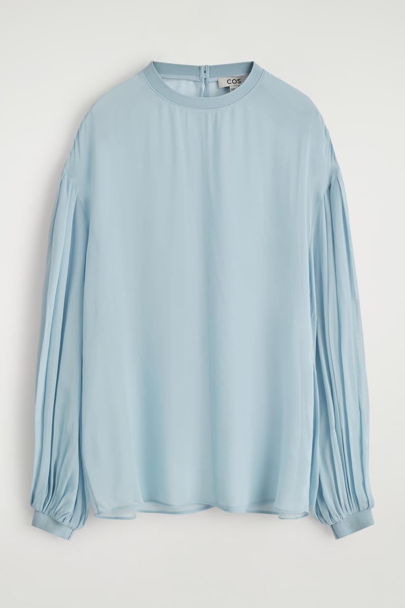 Sheer Balloon-Sleeve Blouse