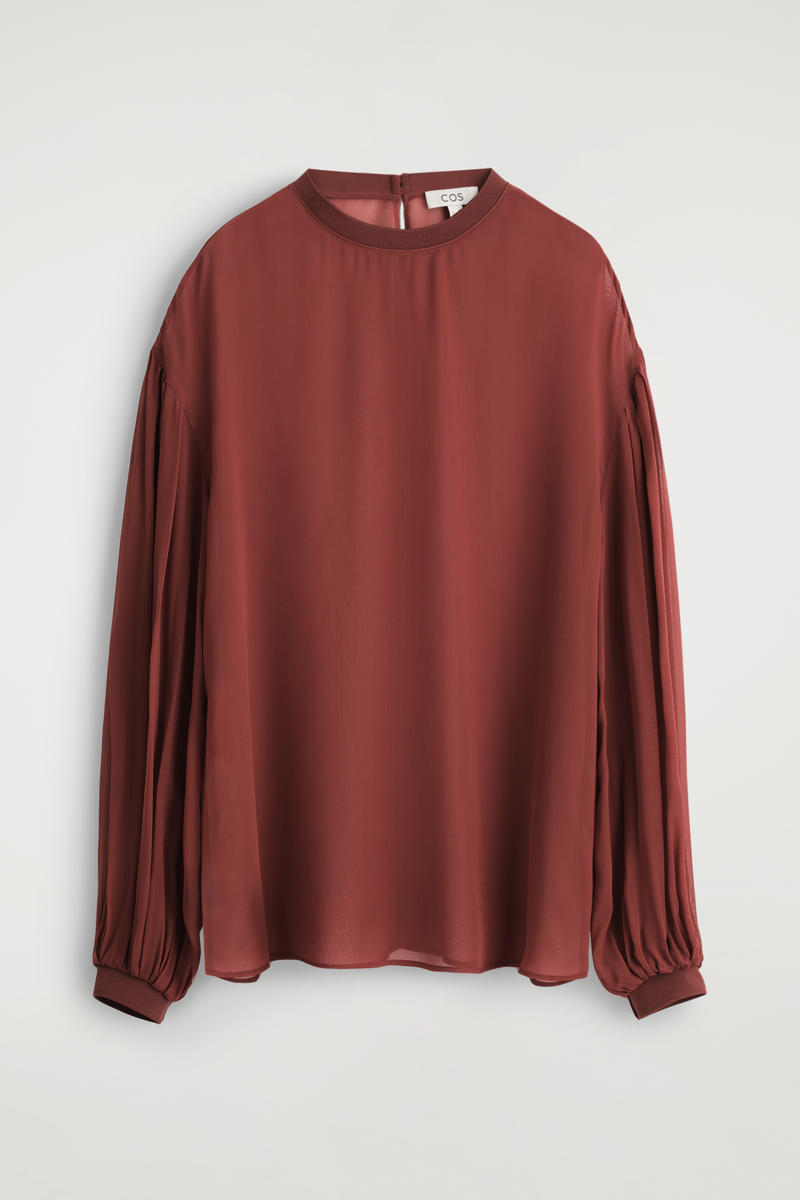 Sheer Balloon-Sleeve Blouse