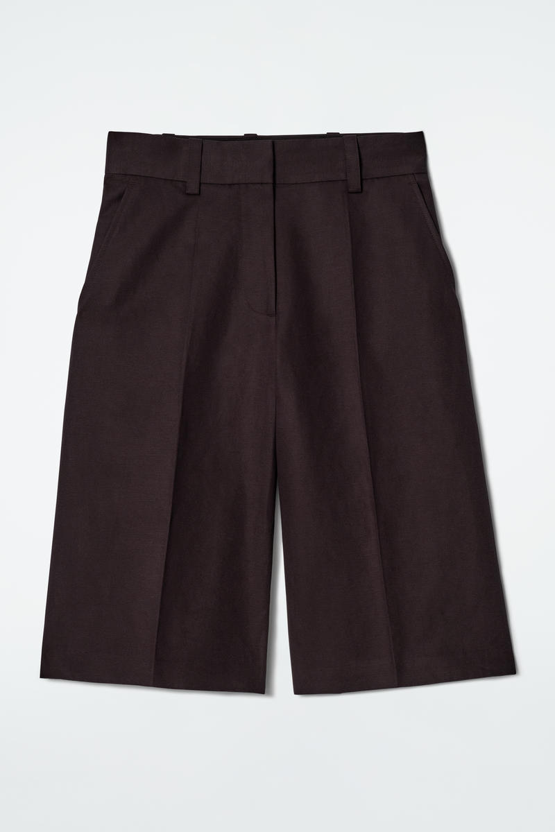 Tailored Linen-Blend Longline Shorts