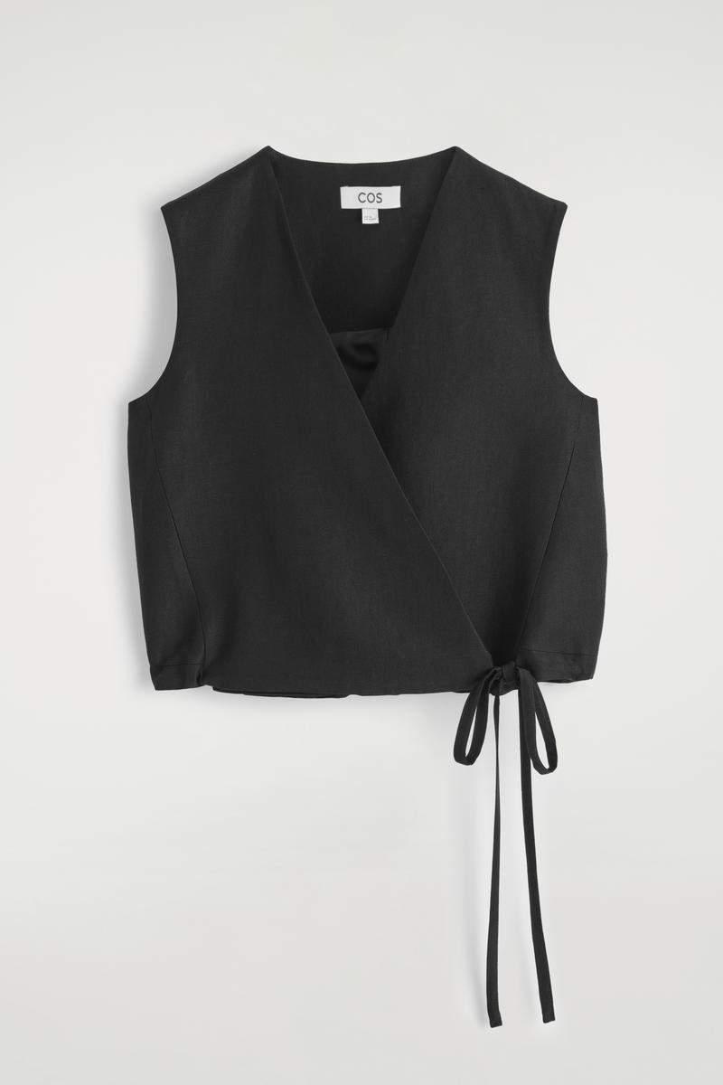 Tie-Detail Linen-Blend Wrap Vest