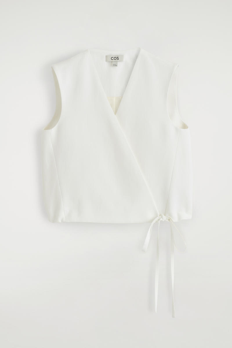 Tie-Detail Linen-Blend Wrap Vest