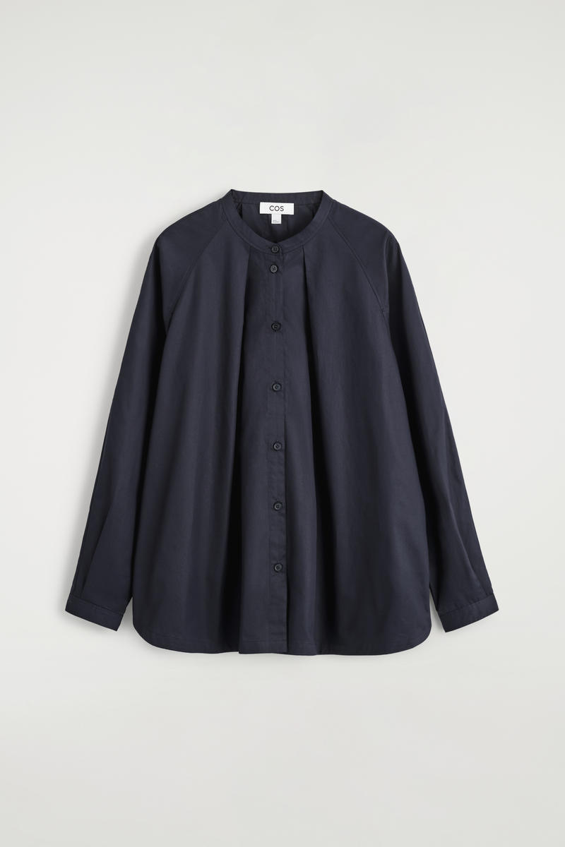 Grandad-Collar Cotton Shirt