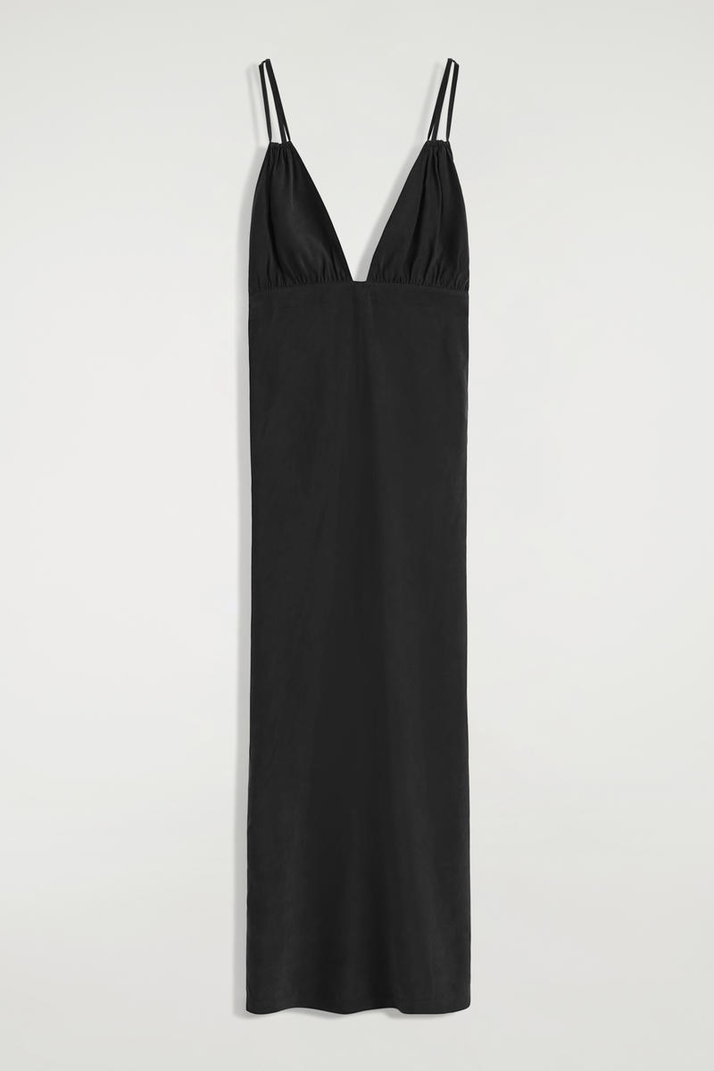 Gathered V-Neck Maxi Dress