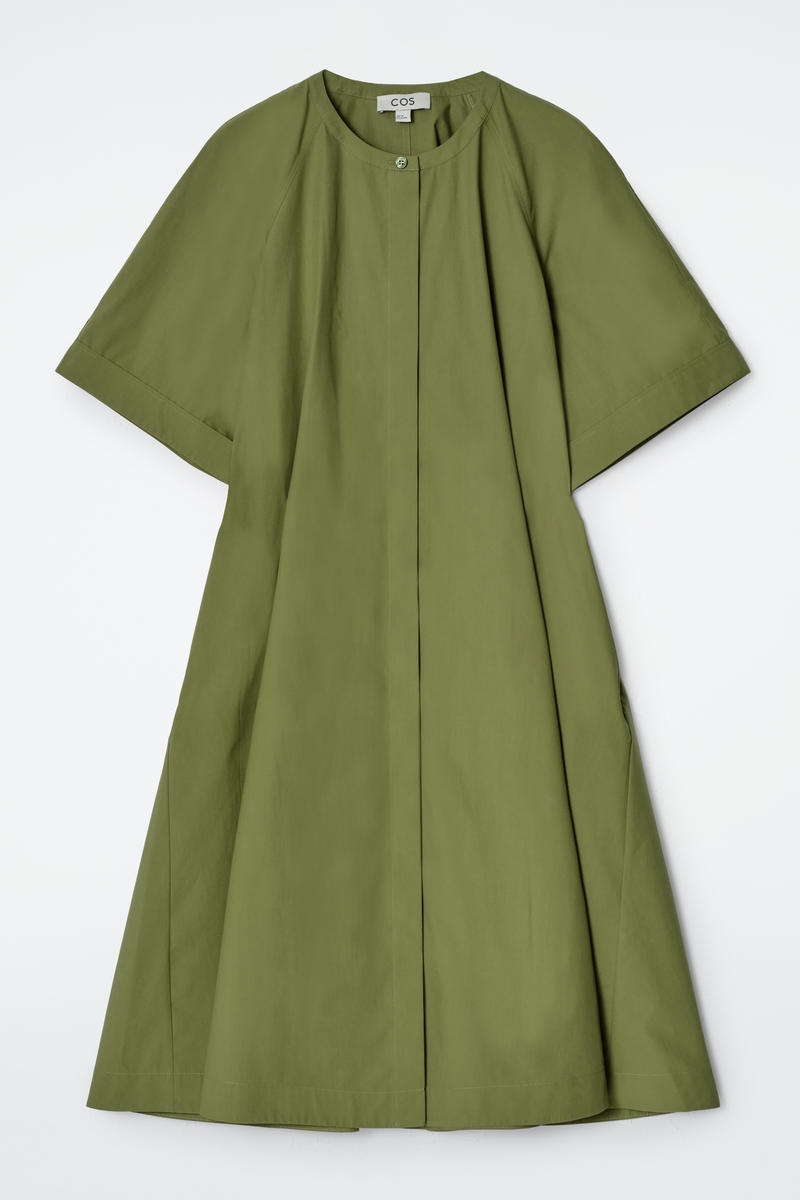 Raglan-Sleeve Cotton Midi Dress