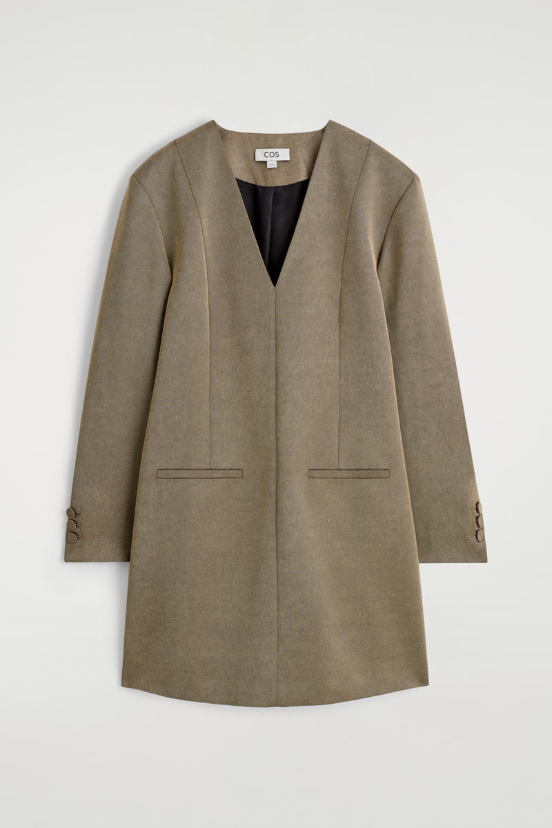 Metallized Wool-Blend Tuxedo Dress