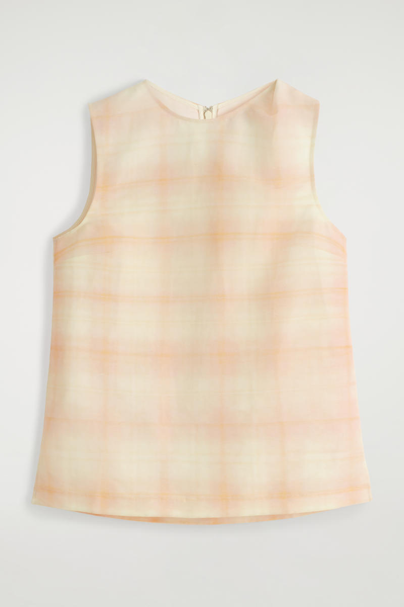 Checked Twisted-Shoulder Top
