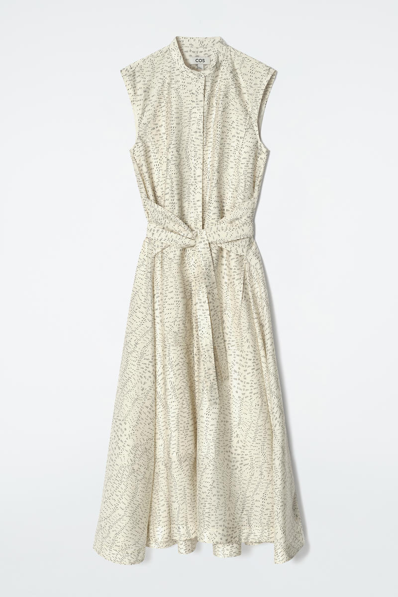 Printed Fluid Tie-Waist Midi Dress
