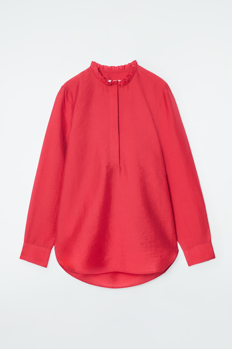 Ruffle-Collar Textured Blouse