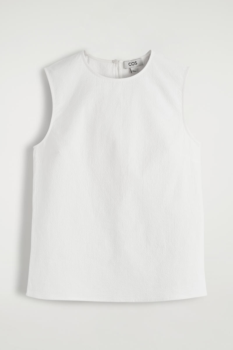 Sleeveless Cotton Seersucker Top