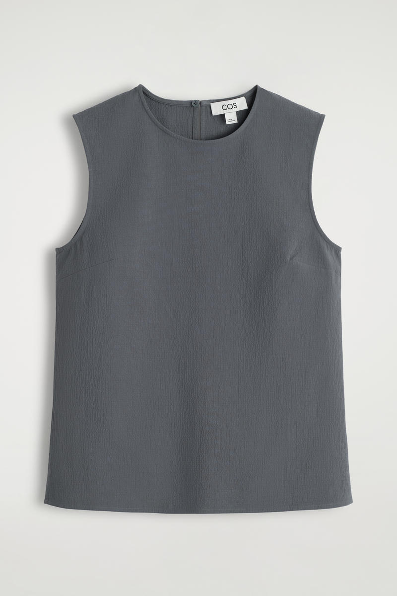 Sleeveless Cotton Seersucker Top