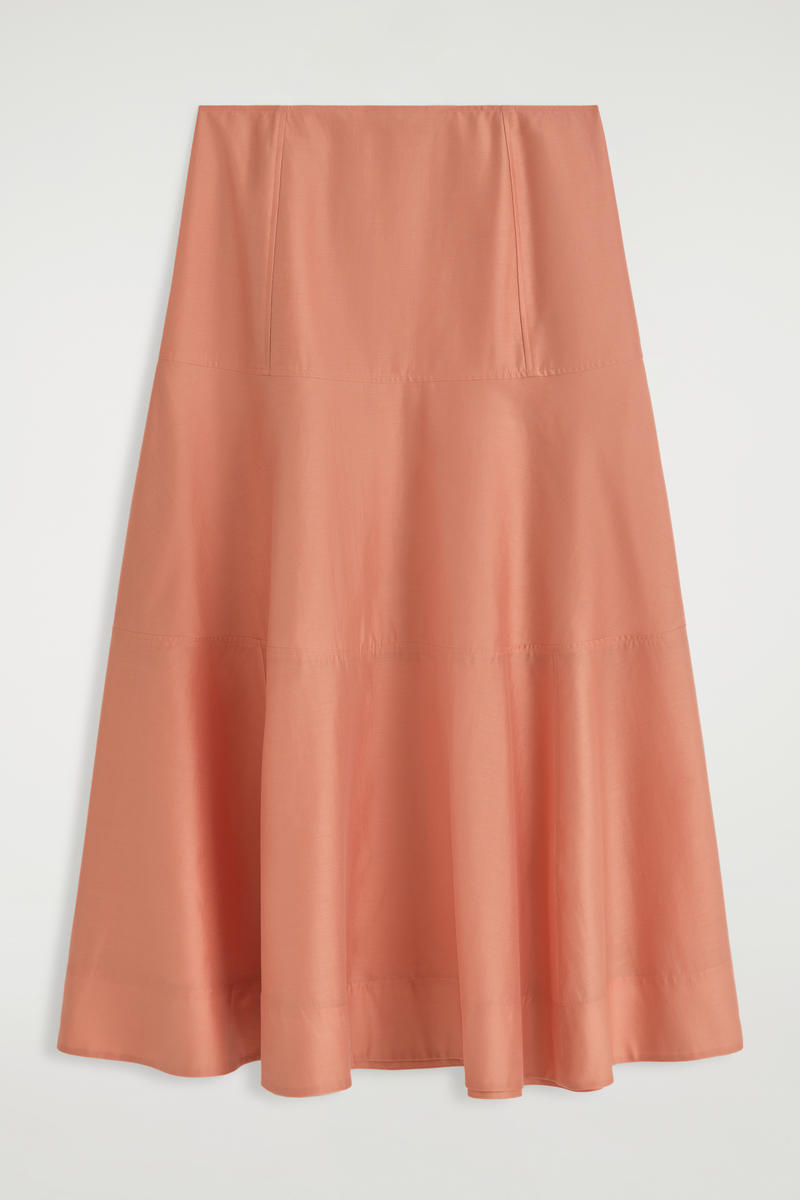 Paneled A-Line Midi Skirt