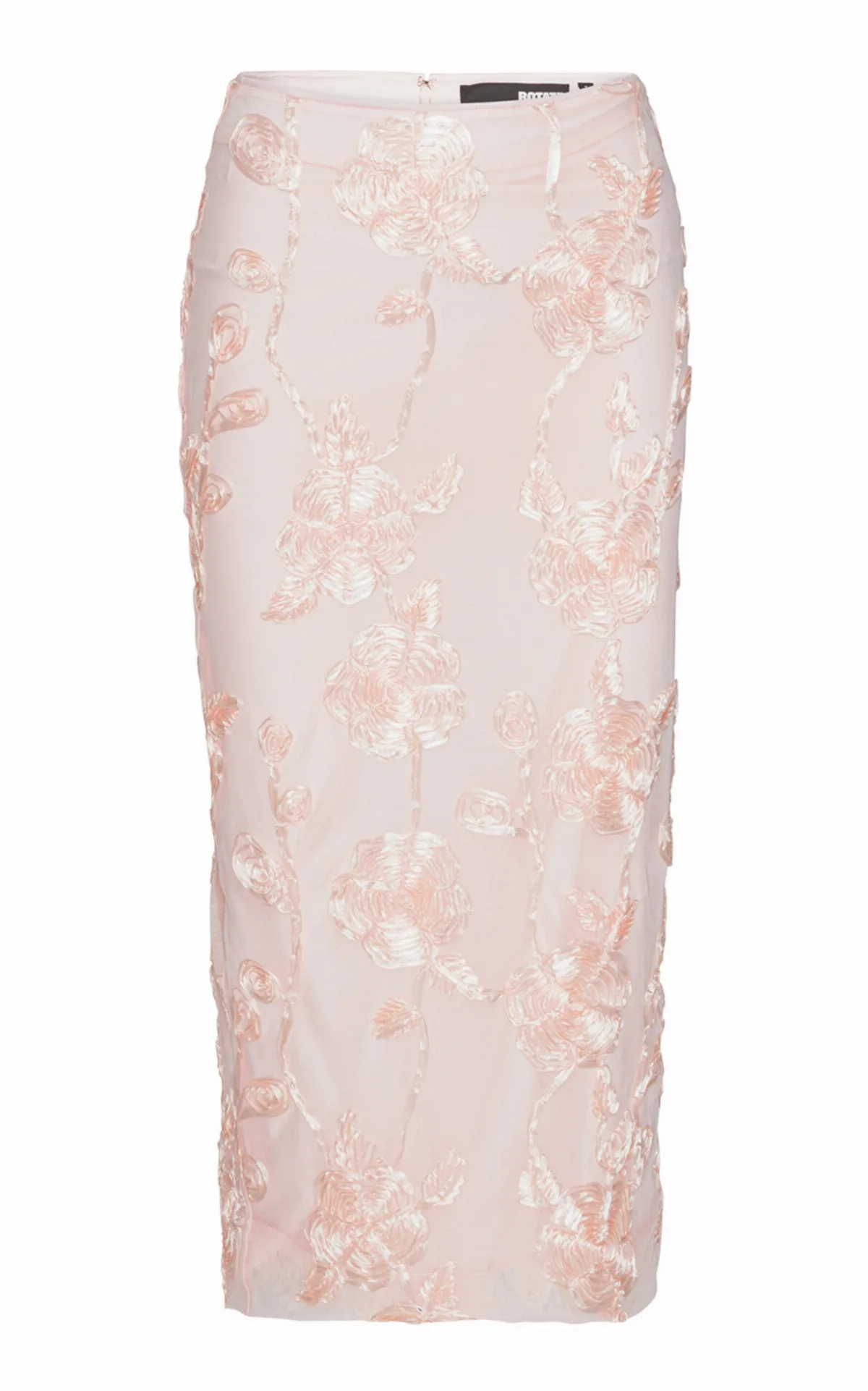 Floral-Appliqud Mesh Midi Skirt