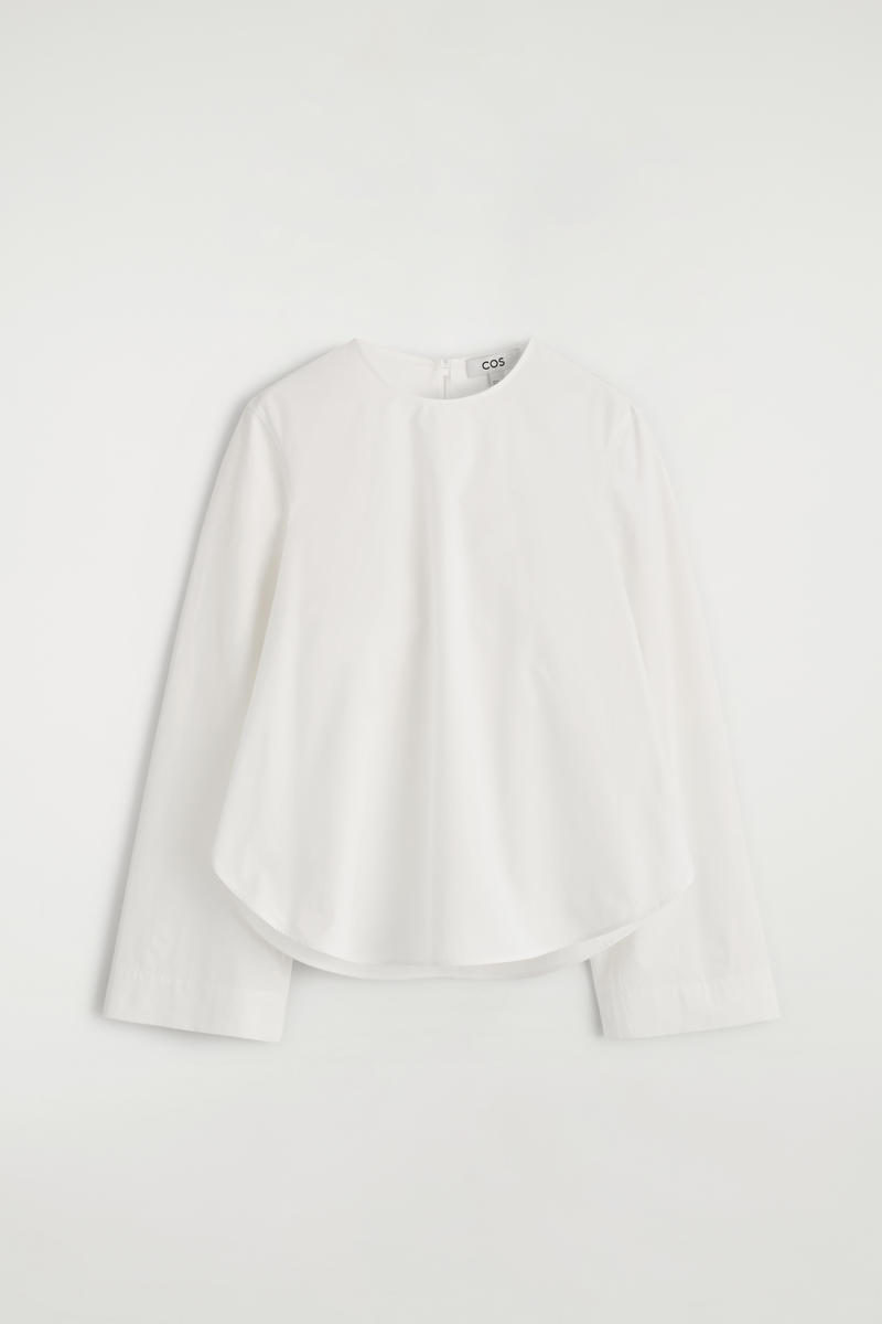 Curved-Hem Cotton Blouse