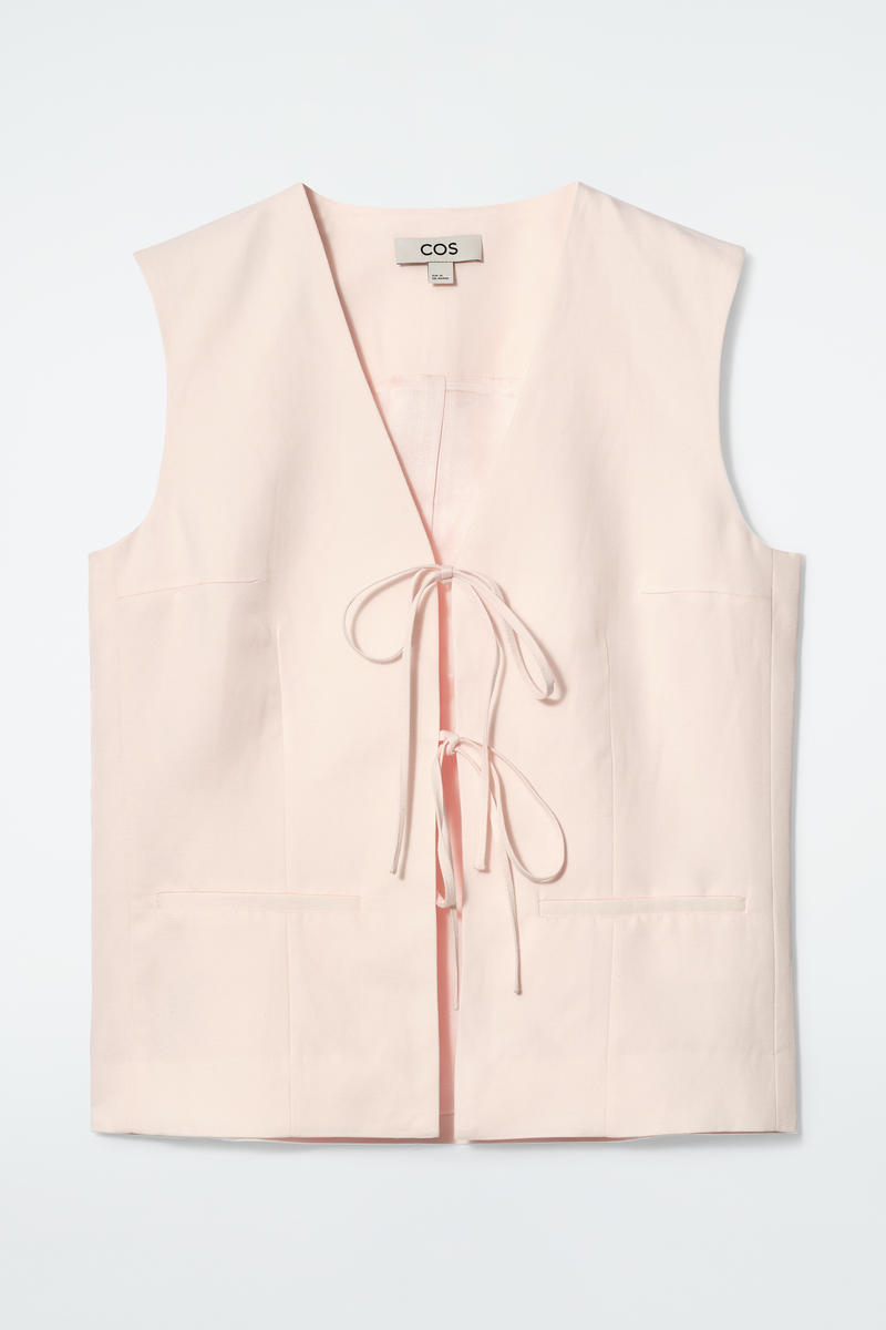 Linen-Blend Tie-Front Vest