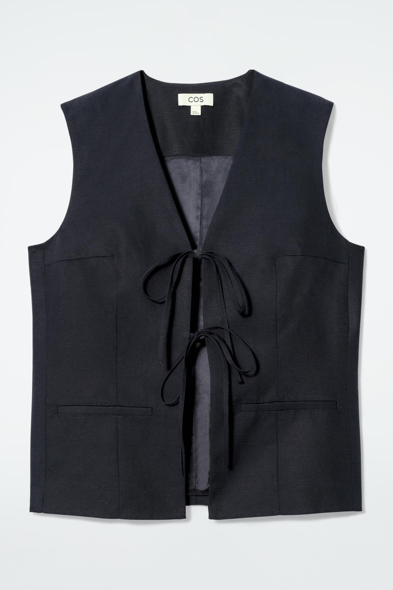 Linen-Blend Tie-Front Vest