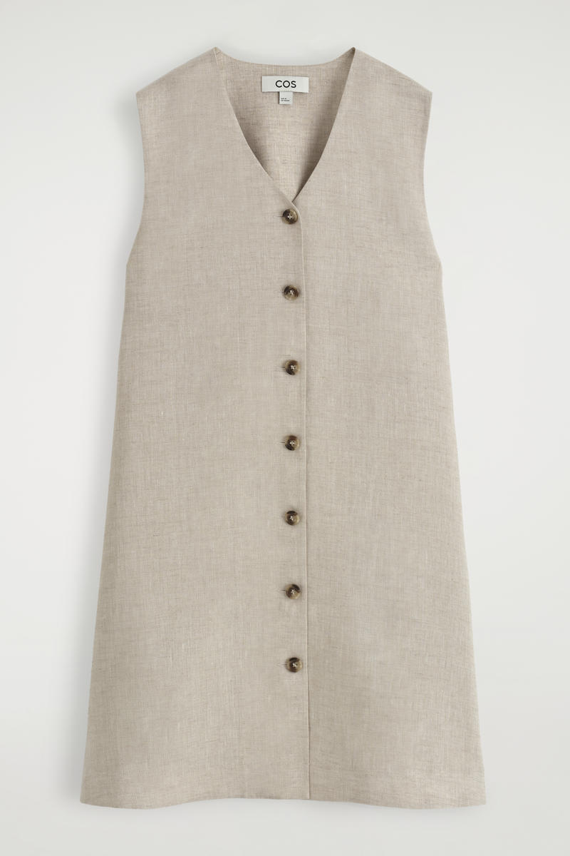 Buttoned Linen Mini Dress