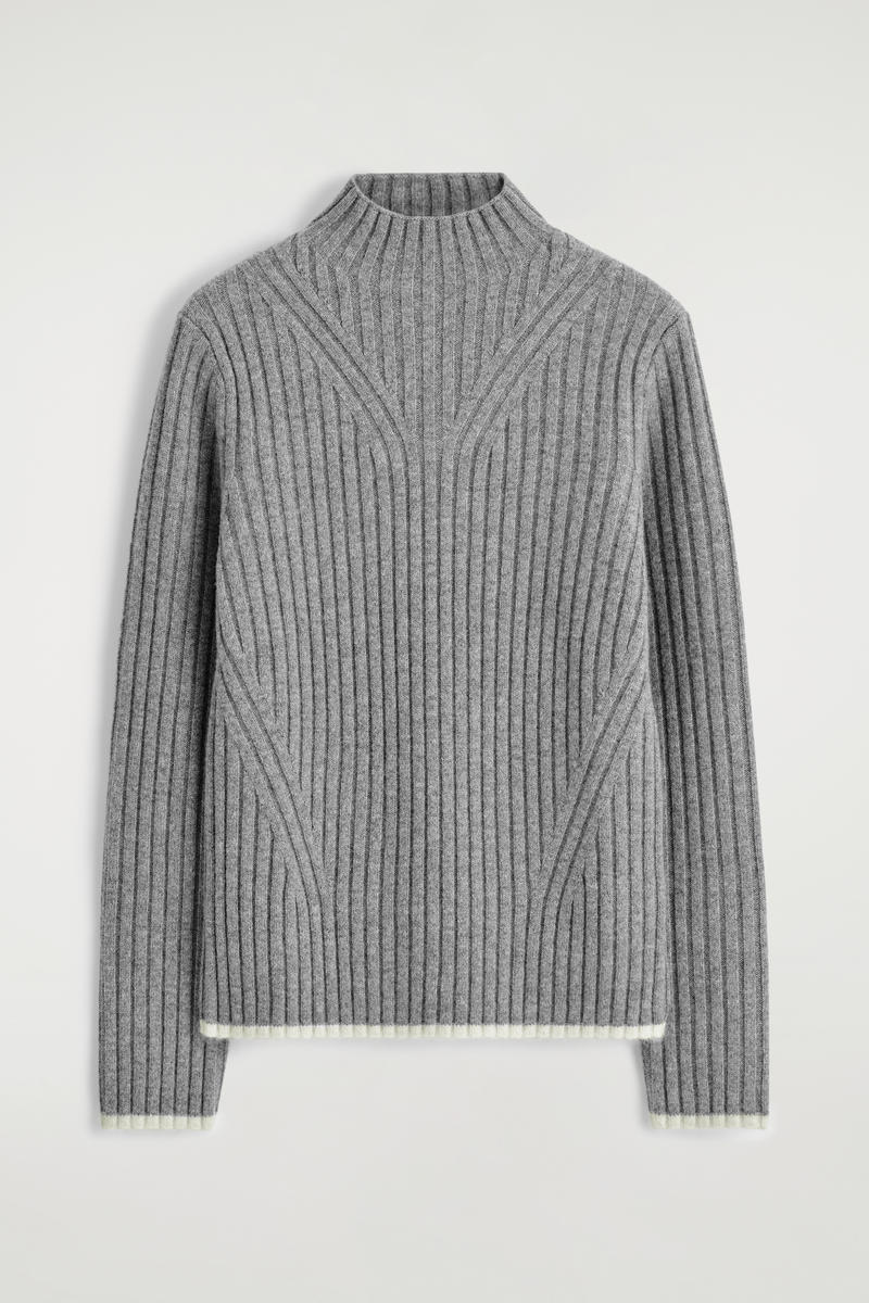 Ribbed Wool Mock-Neck Sweater