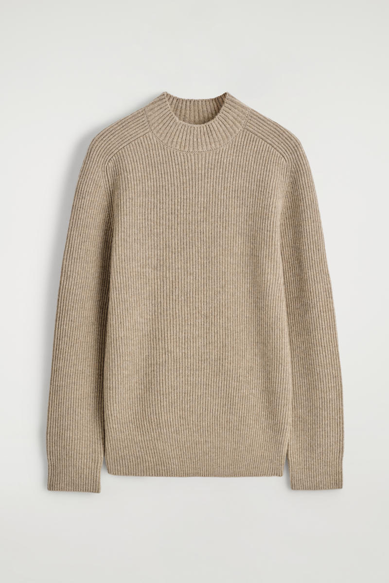 Ribbed Wool Mock-Neck Sweater